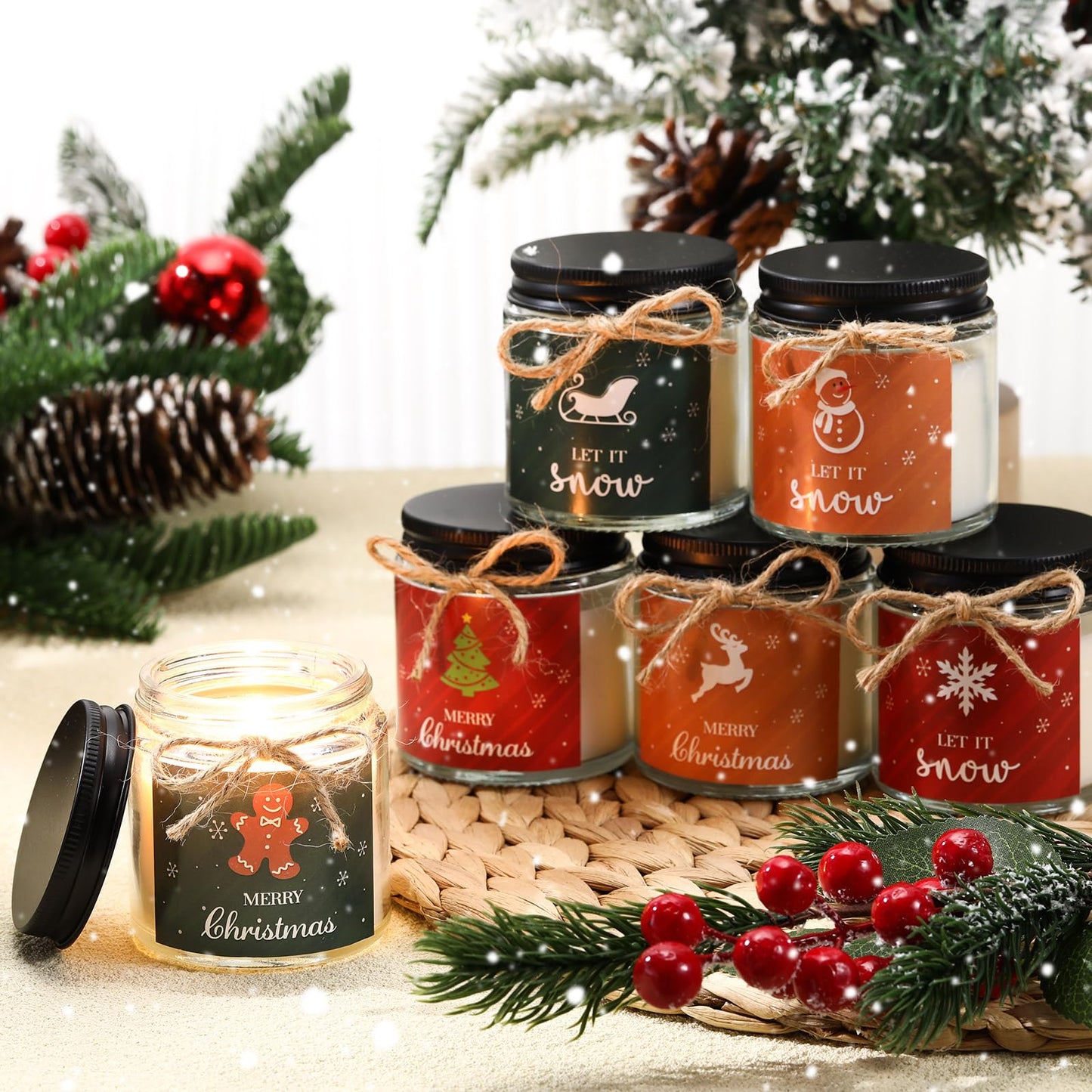MTLEE 6 Pcs Christmas Candles Gifts Bulk Scented Candle Jars for Coworkers Women Aromatherapy Candles for Home Xmas Birthday Gifts Yoga(Bright Style)