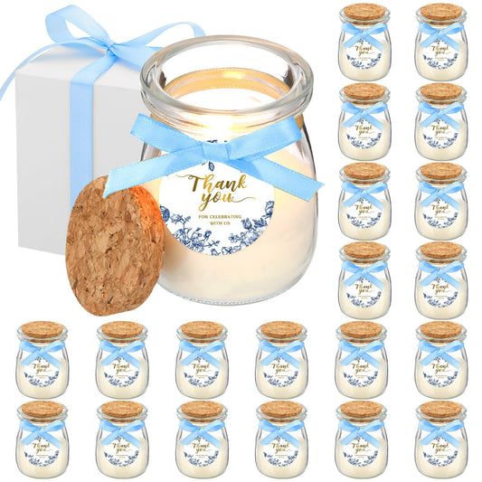 MTLEE 20 Pcs Blue Floral Candle Wedding Favors Something Blue Bridal Shower Gifts for Guests Soy Wax Candles with Glass Jar Bridesmaid Proposal Gifts for Wedding Bachelorette Bridal Shower
