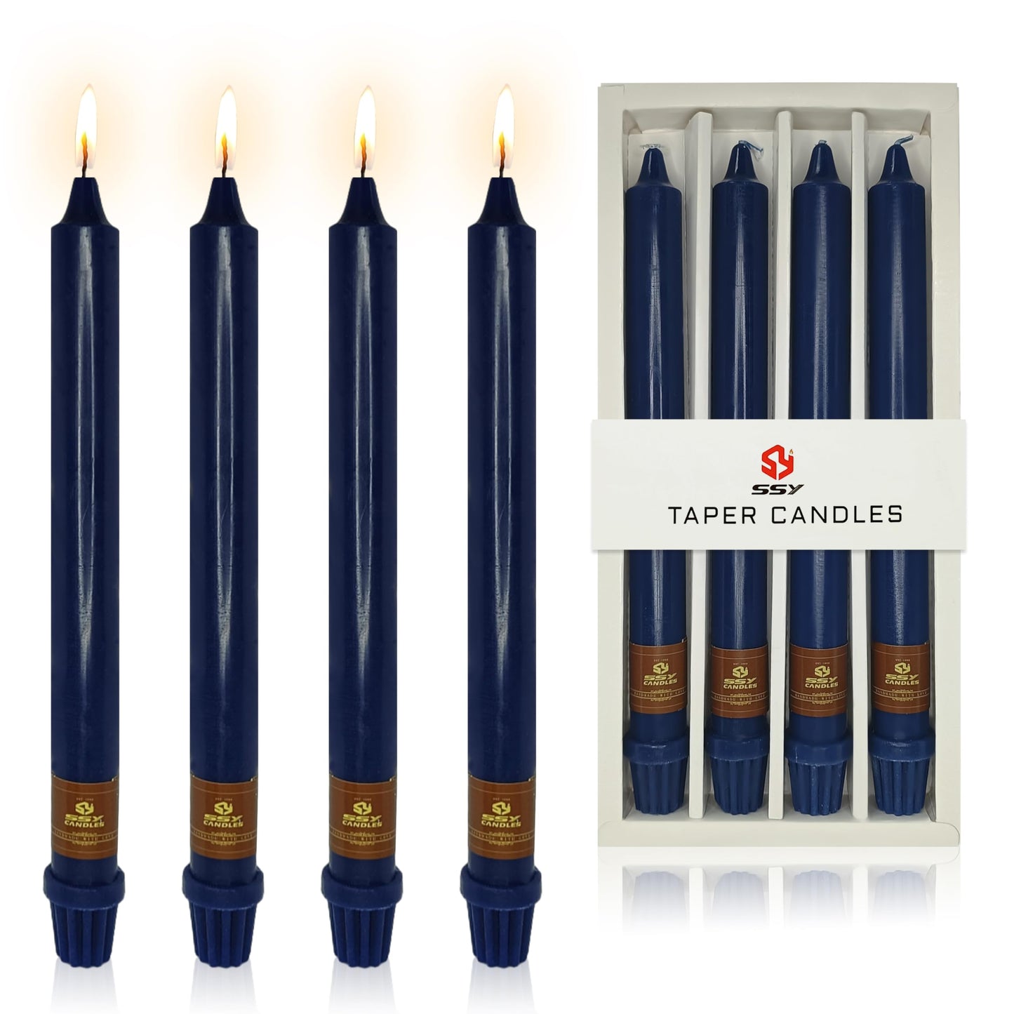 Navy Taper Candle 10 Inch Long Candlesticks Unscented Dripless Tapered Candle Set for Home Decor Wedding Party Dinner Candles, 4 Pack