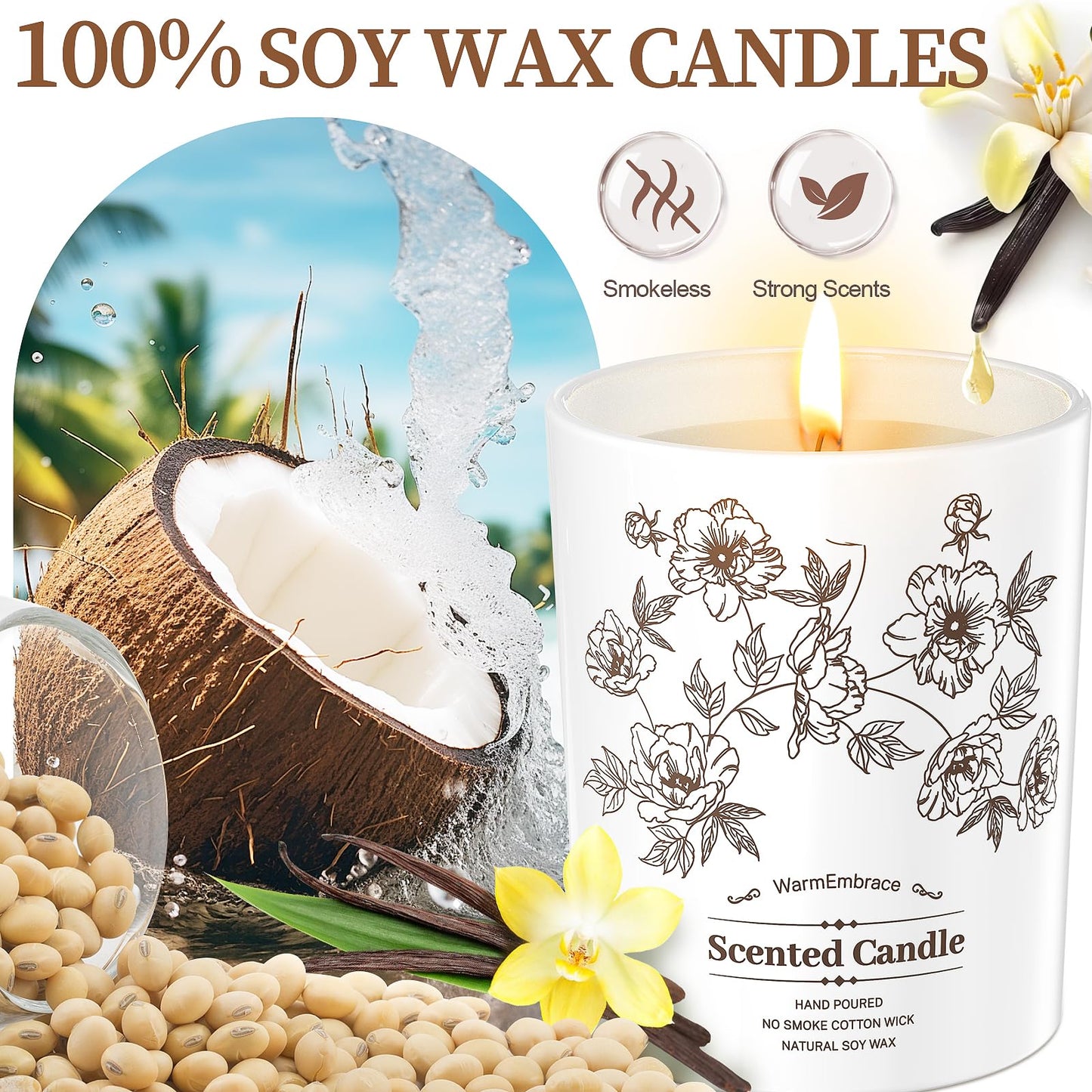 Deluxe Scented Candle for Women & Men, Vanilla Coconut Soy Wax Candle,11.5 Oz Jar Candle for Home, Scented-98 Hour Long Lasting Burning, Suitable Present for Thanksgiving, Christmas & Birthday