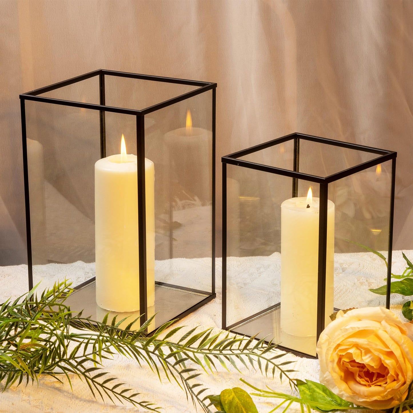 yshengood Hurricane Candle Holder Set of 2 Pcs, Black Candle Holder for Pillar Candle