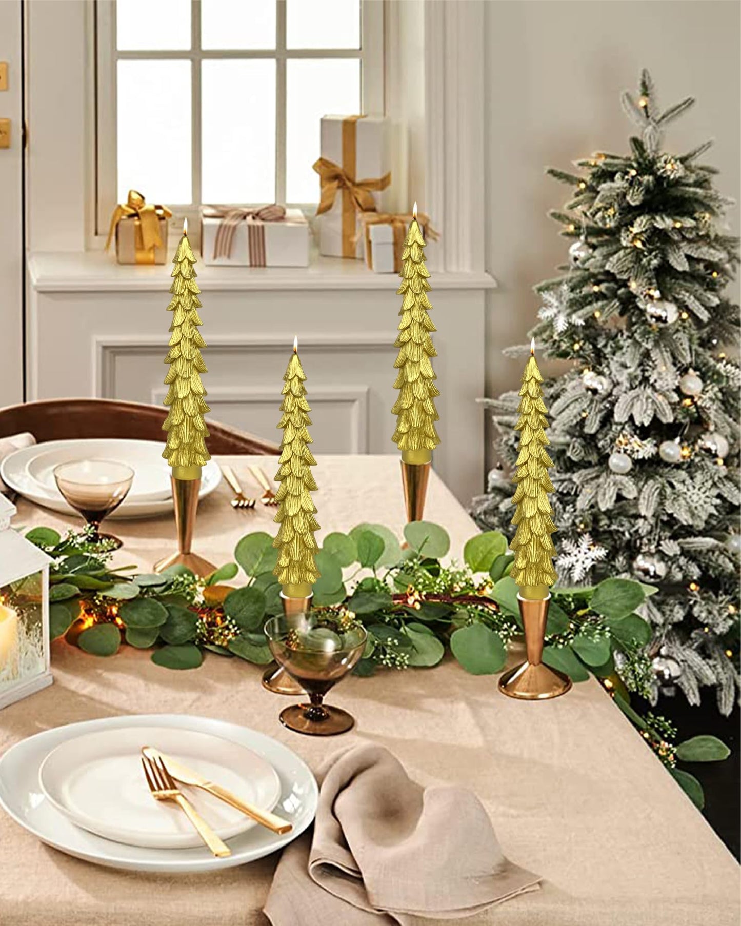 LPUSA Christmas Tree Taper Candles Gold Spruce Candles，Christmas Decor Decoration,Set ot 2,(Gold) 10.5inch