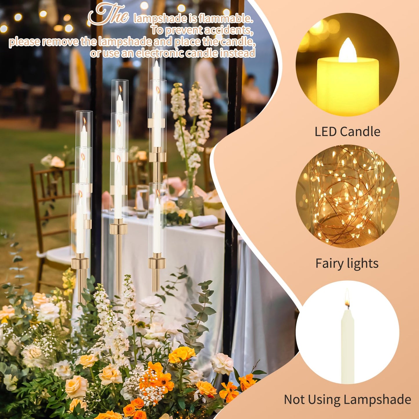 2 Sets Gold 9-Arm Metal Candelabra with Acrylic Shades – 32" High Floor Candle Holders, Each Set Includes 9 Bases & 9 Lampshades, Multi-Level Design for Wedding & Party Centerpieces