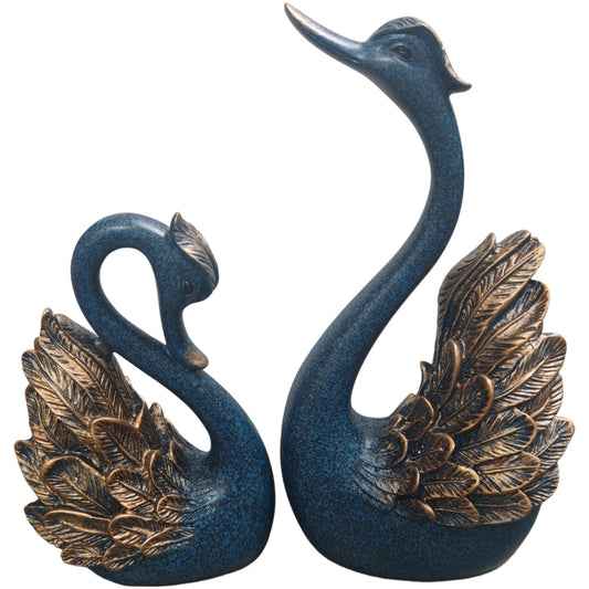 CECKQUE 2pcs Swan Statues Couple's Home Decorations for Living Room Decor and Accessories, Sculptures Home Decor for Coffee Table, Book Shelf Decor Accents (Blue)