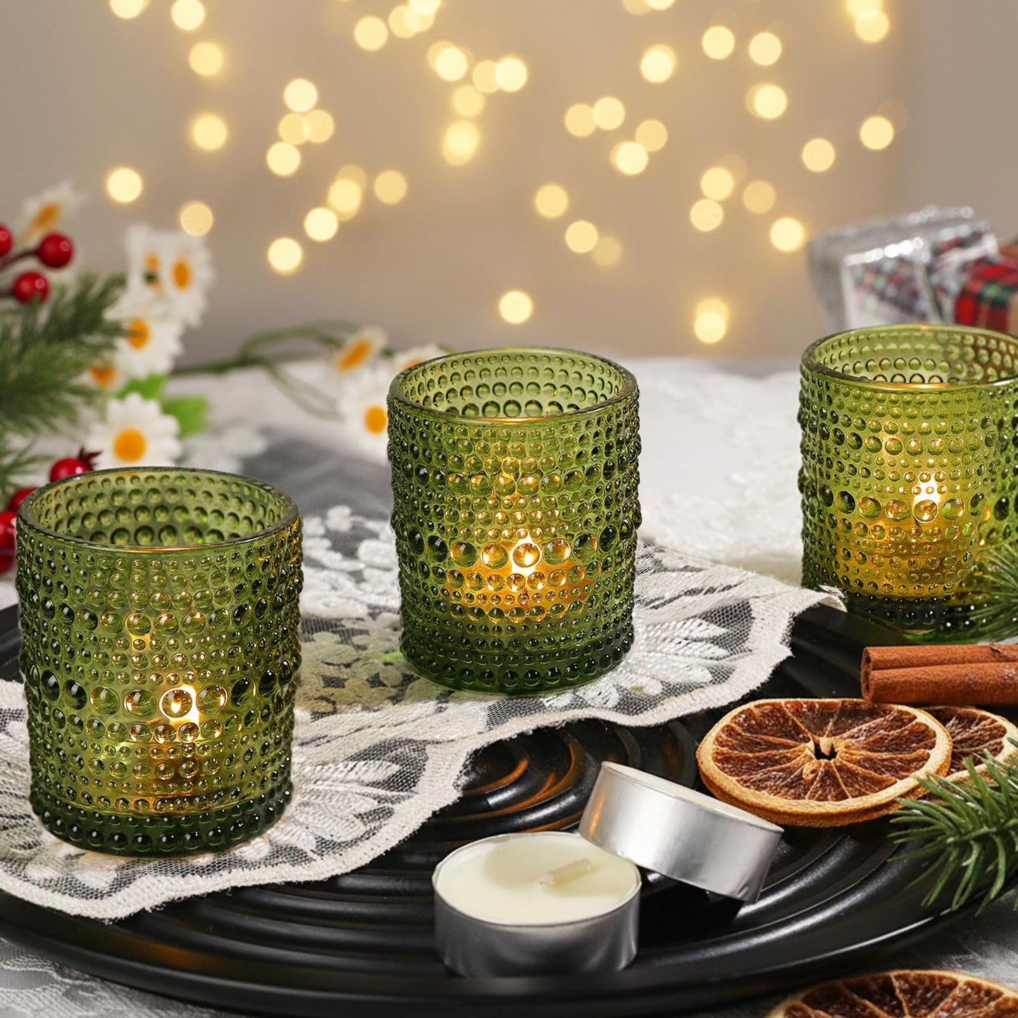 48pcs Votive Candle Holders, Green Glass DIY Wax Filling Tealight Candle Holders, Tea Light Candles Holder for Wedding Table Decoration