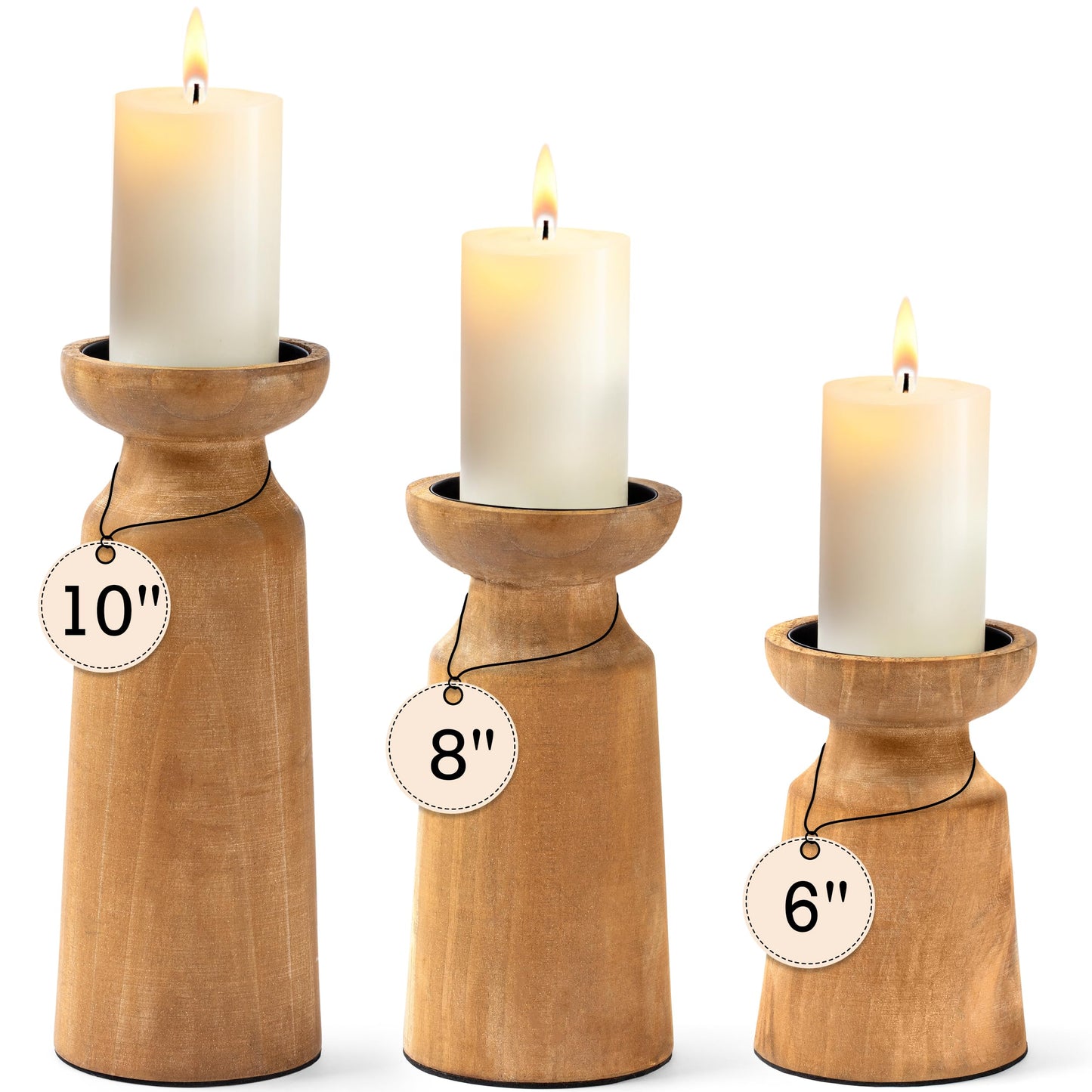 Set of 3 Wooden Candle Holders