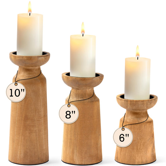 Set of 3 Wooden Candle Holders
