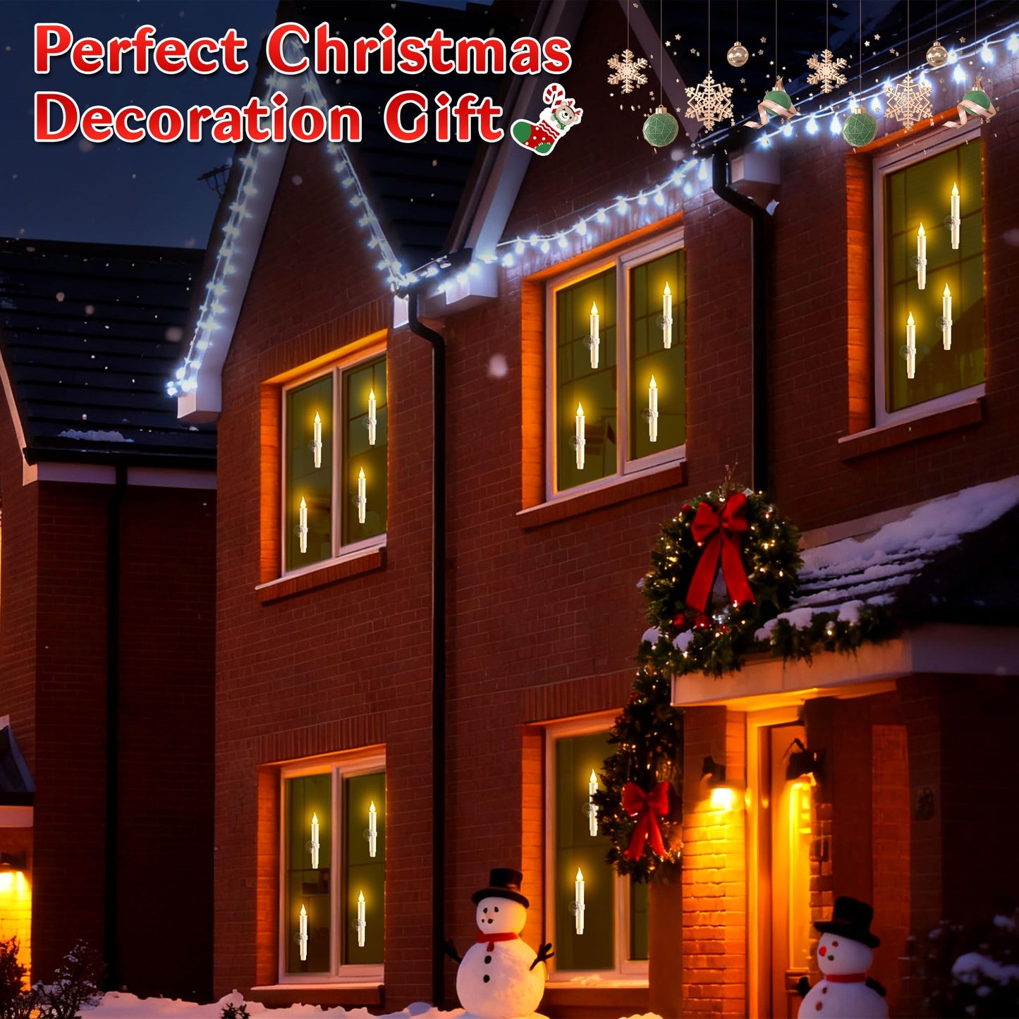 Enhon 18 Pcs Battery Operated Window Candles, Ivory LED Christmas Window Candles with Sensor Dusk to Dawn, Cordless Flameless Taper Candlestick with Battery & Suction Cup for Xmas Wedding Decorations