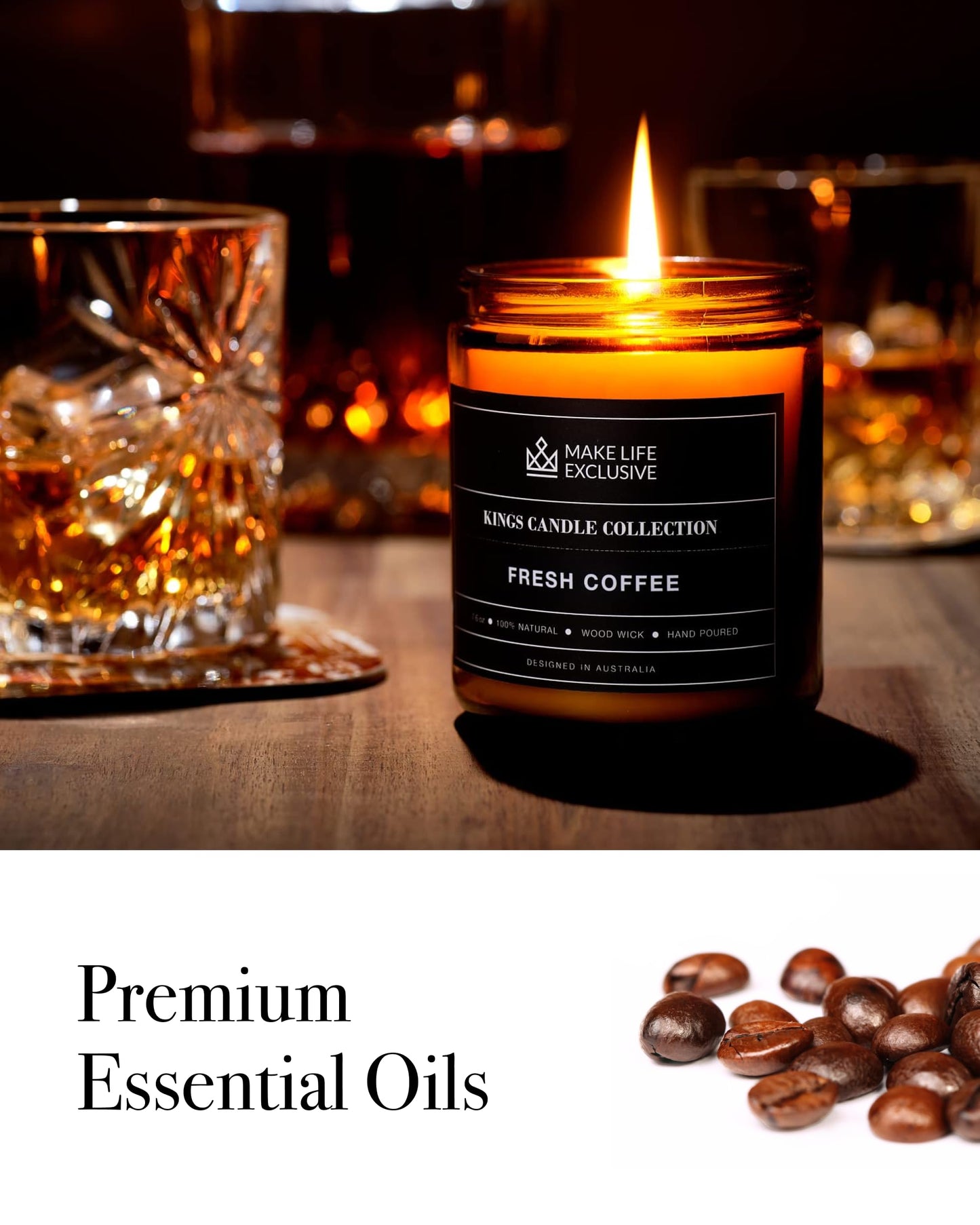 Scented Candles for Men | Fresh Coffee, Smells of Espresso | Wooden Wick, Long Lasting, Masculine Scents | Natural Soy Jar Candle for Home, Bachelor Pad Decor | The Perfect Mens Gift