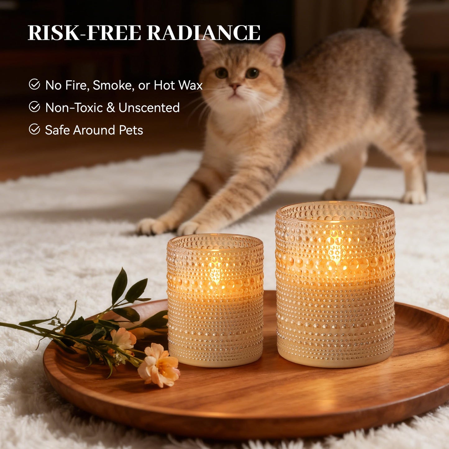 Velsyn Dotted Glass Flameless Candles with Remote Timer, Real Wax Battery Operated LED Pillar Candles with 3D Flickering Flame for Festival Wedding Home Party Decor, 3" x 4", 4" x 5", Set of 2 (Gold)