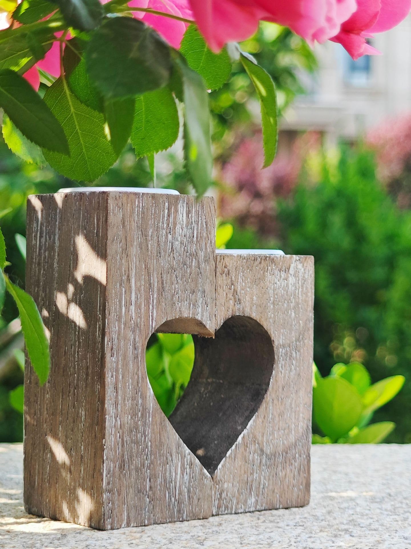 NWFashion Wooden Love Heart Candle Holder Handmade Decorative Candles Holders Gift for Wife Lover Acacia Wood Decor Tealight