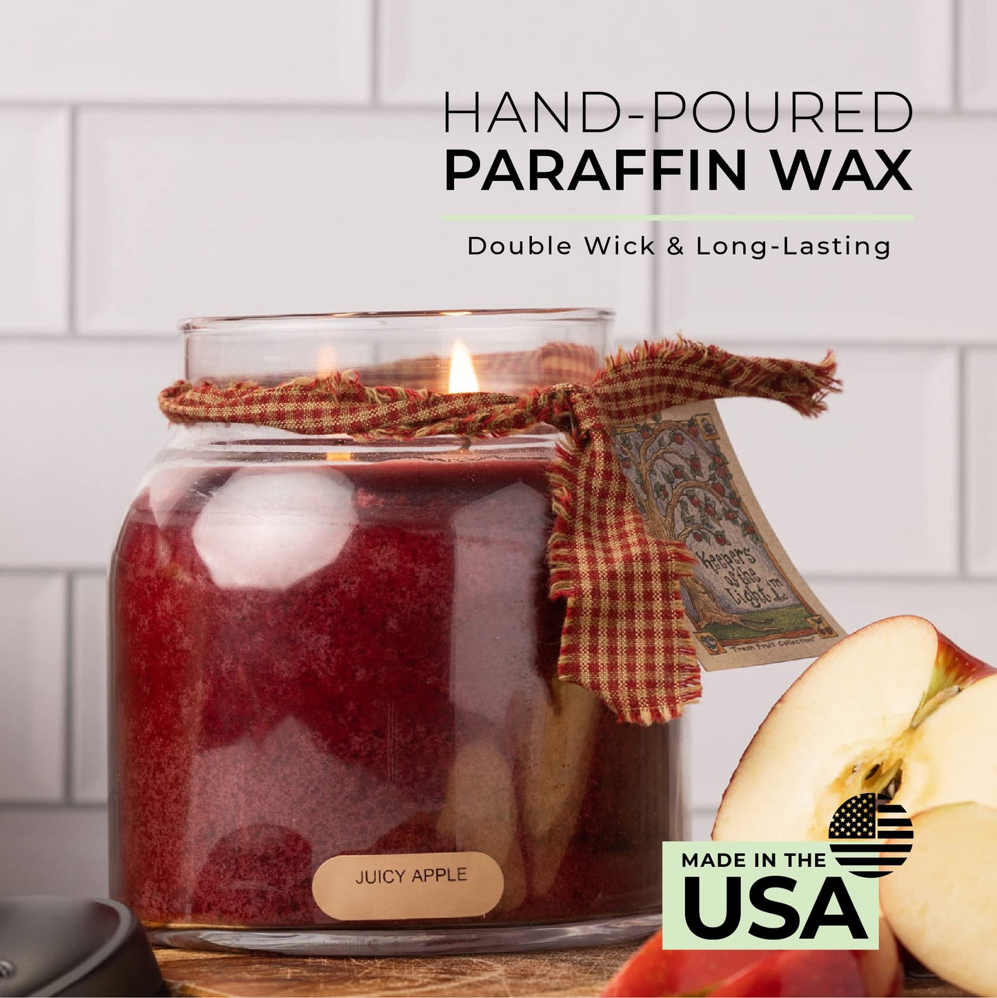 A Cheerful Giver - Juicy Apple - 34oz Papa Scented Candle Jar with Lid - Keepers of the Light - 155 Hours of Burn Time, Gift for Women, Red
