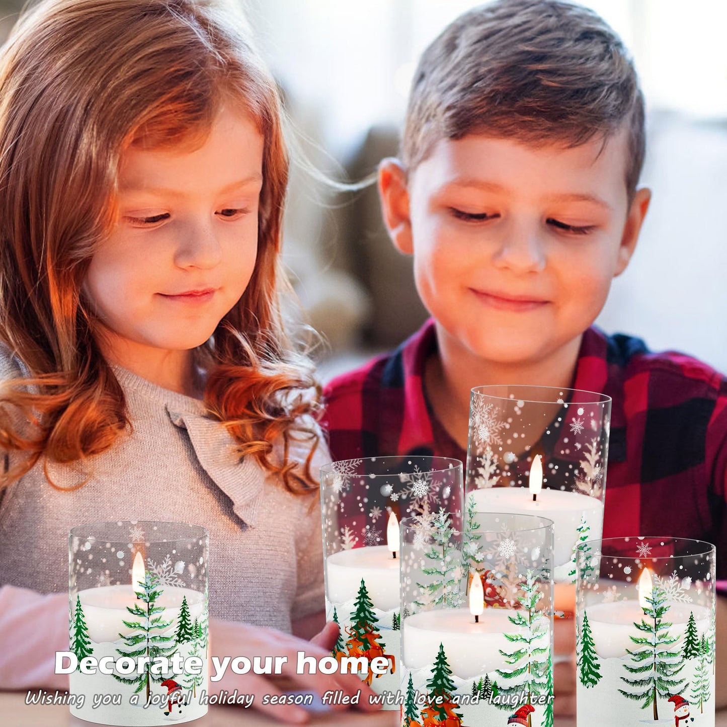 AFINETH Christmas Flameless Candles with Remote, Glass Santa Claus Battery Operated Candles, Real Wax Flickering LED Pliiar Candles for Xmas, Holiday, Home Decor, Set of 3