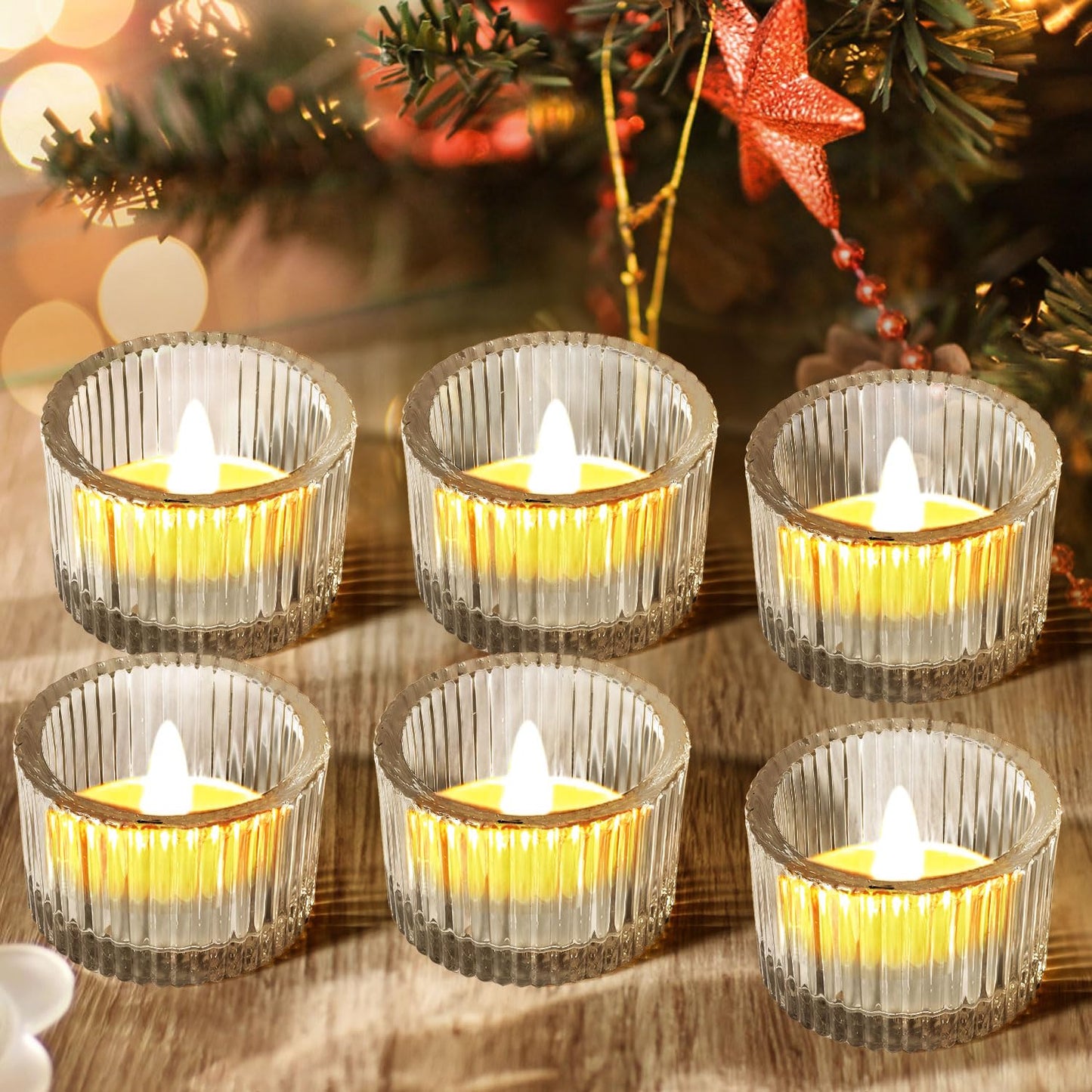 JOYIT Clear Votive Candle Holders Bulk Set of 6, Tealight Candle Holder for Wedding Table Centerpiece, Glass Small Candle Holders for Birthday Party, Valentine's Day, Home Decor (2''X 1.4'')