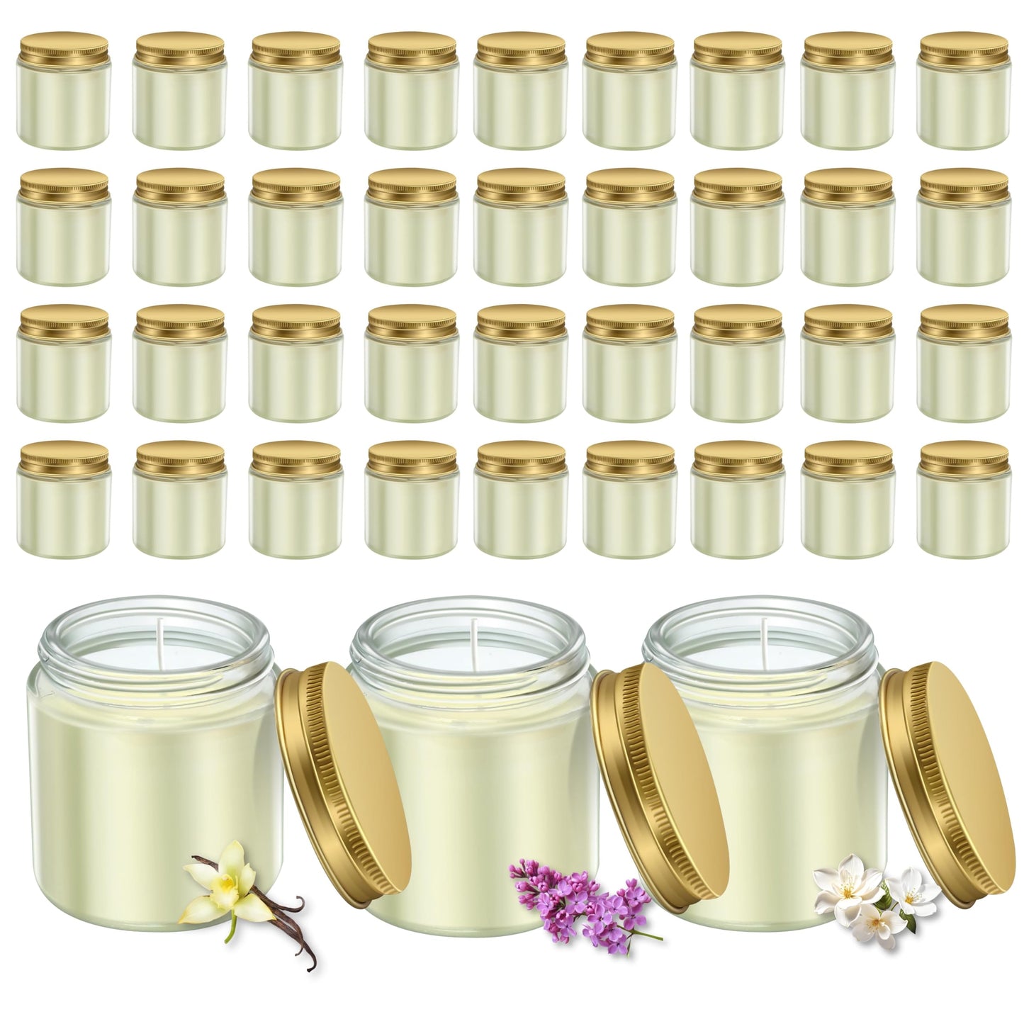 ACITHGL 36 Pcs 4oz Mini Mason Jar Candles Small Scented Candles Bulk Aromatherapy Ideal Souvenir Favors for Wedding Birthday Party (Vanilla, Lilac, Gardenia, Gold)