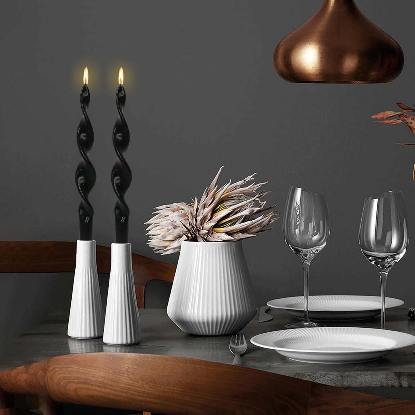 Smokeless Black Spiral Taper Candle Handmade Unscented Taper Candlesticks 10 Inch Long Twisted Candles for Candlelight Dinner Holidays Wedding Home Decor