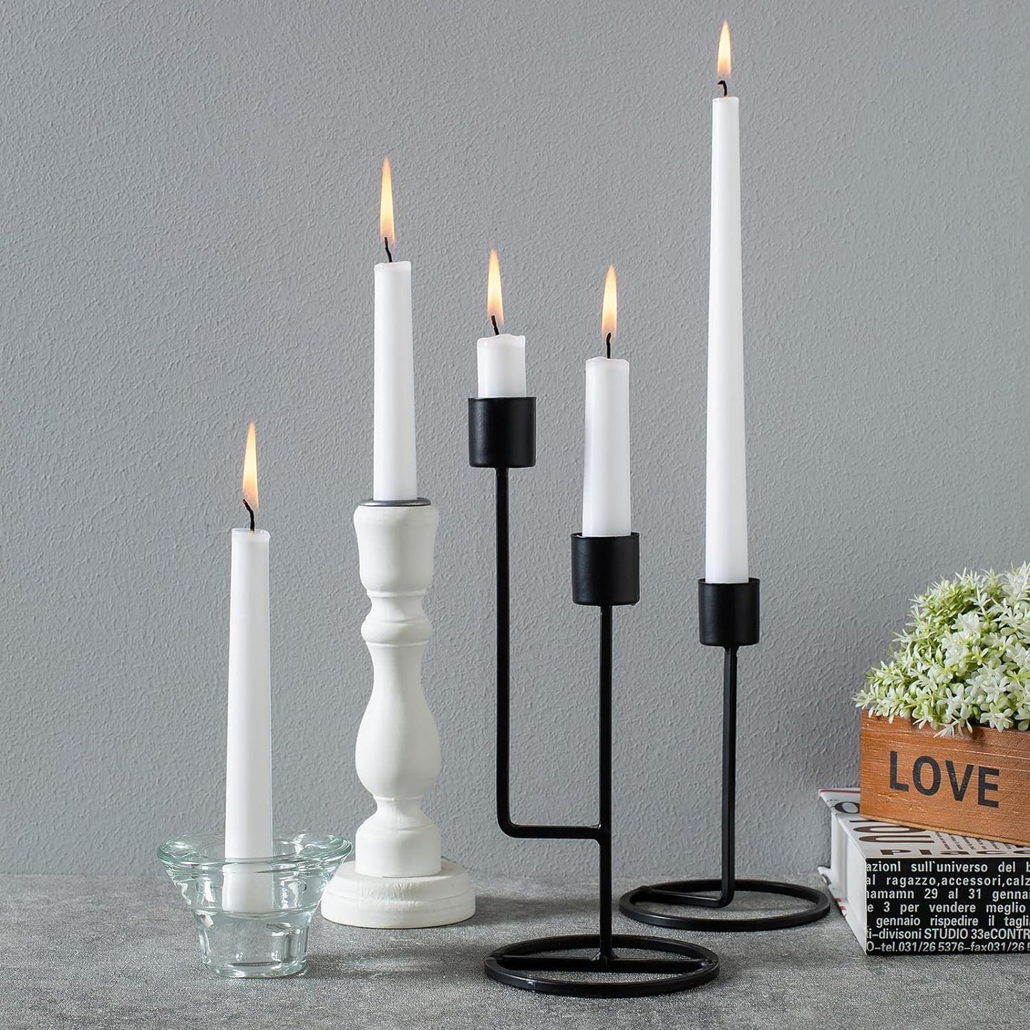 WPONSZU 16 Pack White Taper Candles, 7-8 Hours Burn Time, Unscented, Smokeless and Dripless, 4/5 x 10 Inch for Christmas,Household,Dinner,Wedding,Valentine's Day,Party and Home Décor Candlesticks