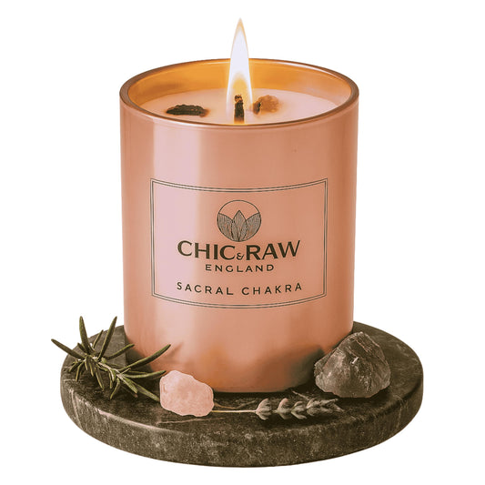 Aromatherapy Candle with Crystal Amethyst Sacral Chakra, Scented Candle Made of Ylang Ylang Oil, Luxury Long-Lasting Burn Soy Candle for Home Scented - Stress Relief, & Manifestation, 7.05oz