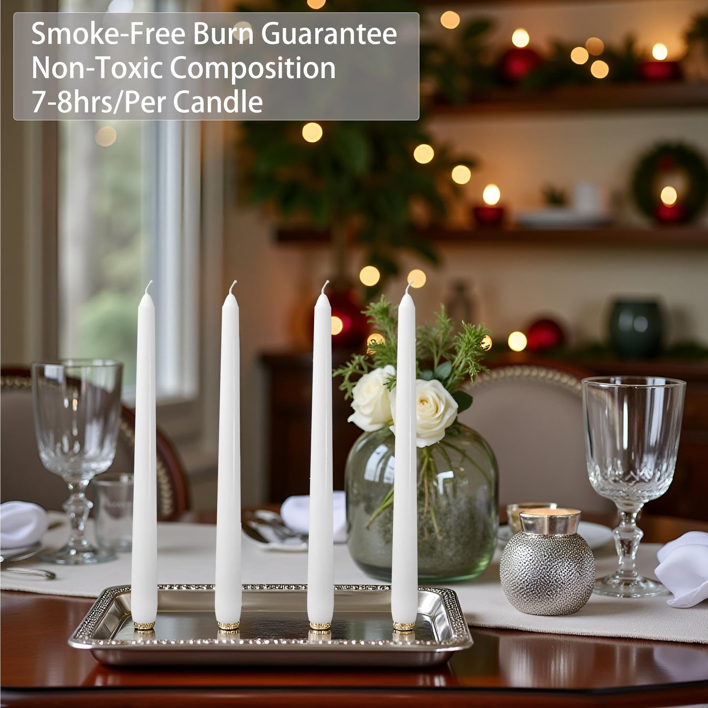 CANDLESEE 12 Pack White Taper Candles丨Taper Candles 10 Inch Dripless丨Unscented & Smokeless Candlesticks Bulk丨7-8 Hours Long Burning Tall Candles丨Ideal for Christmas Weddings Parties Dinner