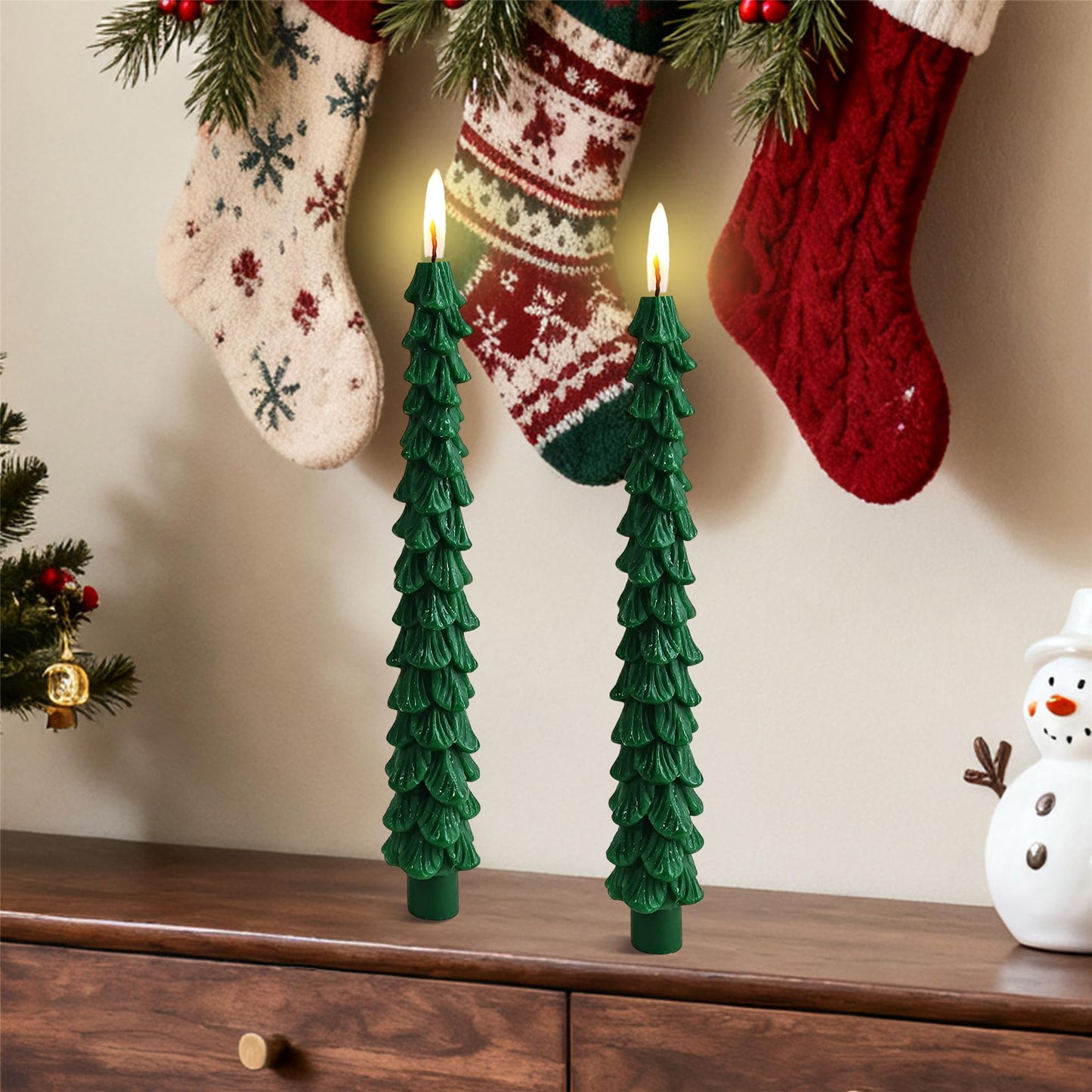 Christmas Tree Candle Green Candlesticks - Gedengni 10inches Unscented Tree Shaped Taper Candles Decorative Tapered Candles Cute Candle Sticks for Holiday Wedding Party Dinner Table Decoration, 2pcs