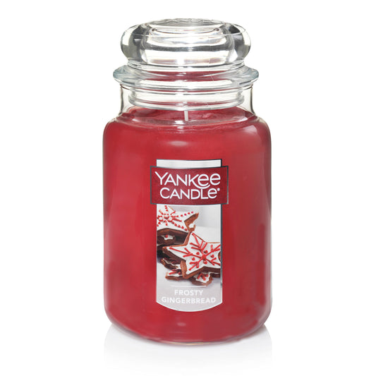 Yankee Candle Frosty Gingerbread Scented, Classic 22oz Large Jar Single Wick Candle, Over 110 Hours of Burn Time | Holiday Gifts for All