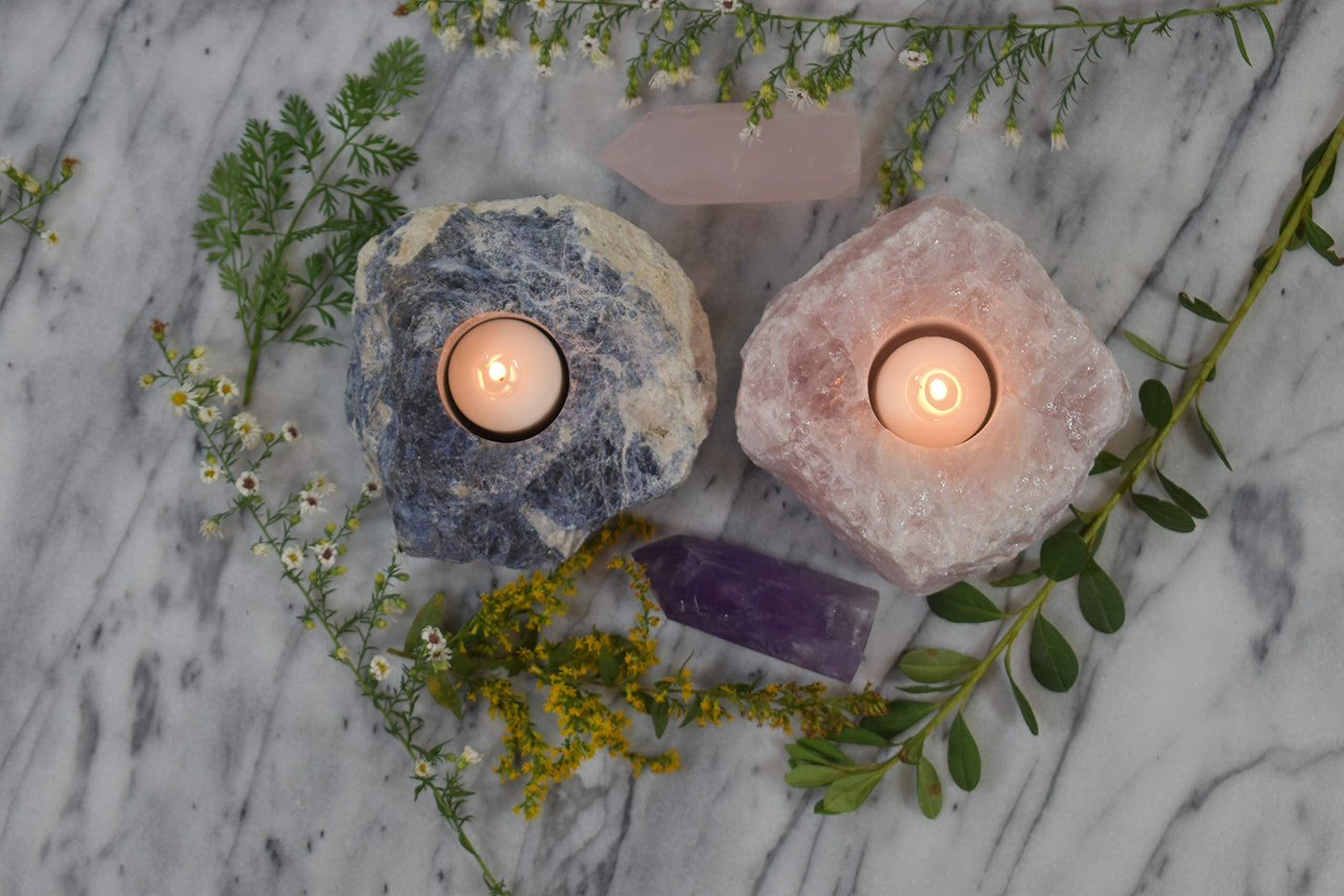Nature’s Decorations Tealight Candle Holder - Real Rose Quartz Natural Stone Crystal Perfect for Home & Kitchen Geode Decor, and Centerpieces, Ideal as Candlestick Holder, 3 x 3 x 1.5 Inches