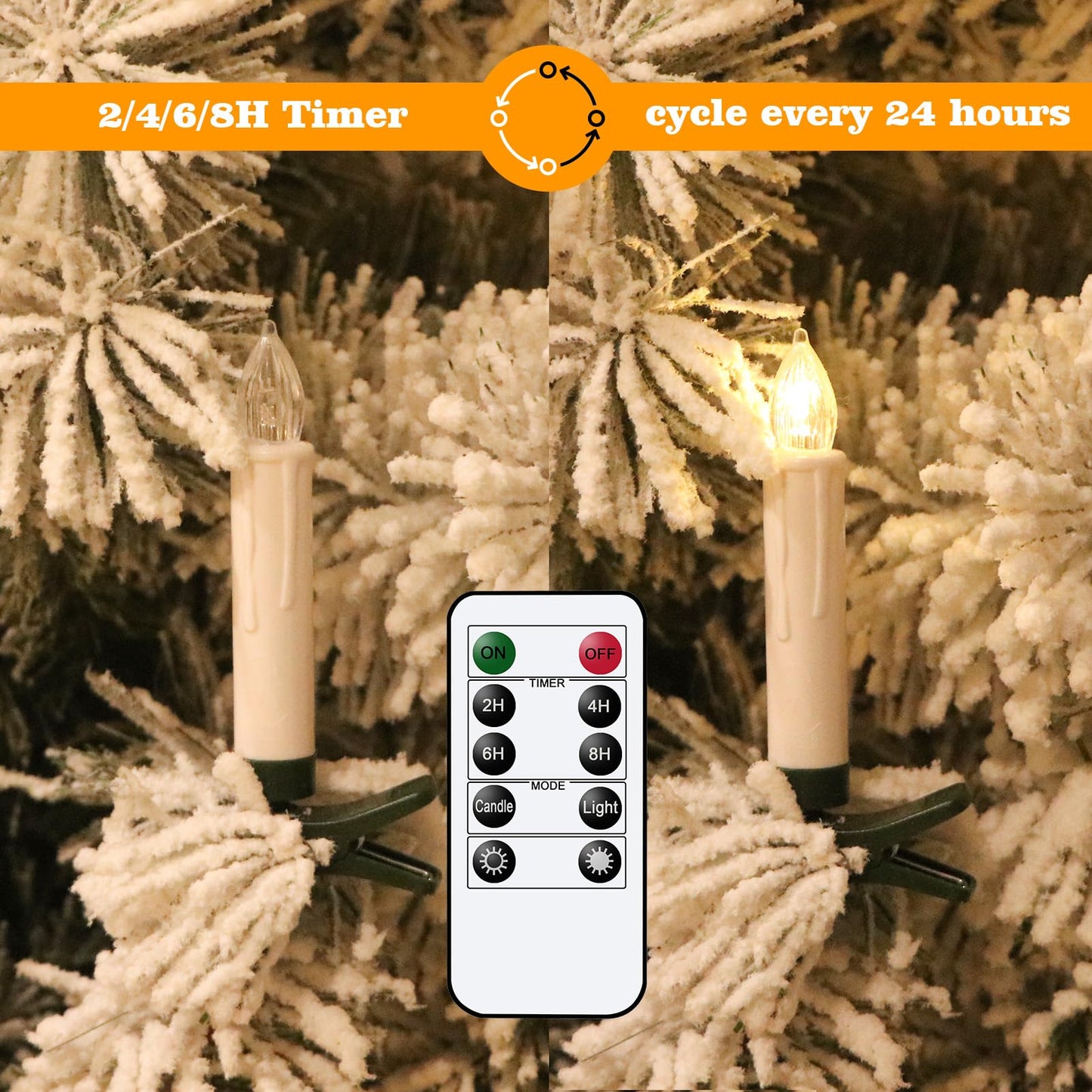 DRomance Christmas Tree Flameless Taper Candle Lights Battery Operated with 10-Key Remote and Timer, 30 Pack Plastic 3D Wick Flickering LED Taper Candles Multi-Using Home Garden Holiday Decor 3.4"