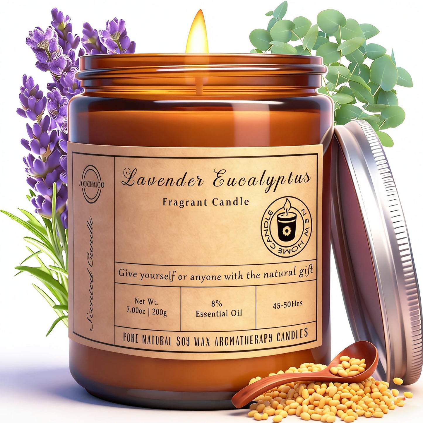 Scented Candles - Lavender Eucalyptus Candles for Home Scented, 7oz Soy Wax Aromatherapy Candle, Stress Relief, Calming Candle for Relaxation, Non Toxic, Birthday Gifts for Women & Men