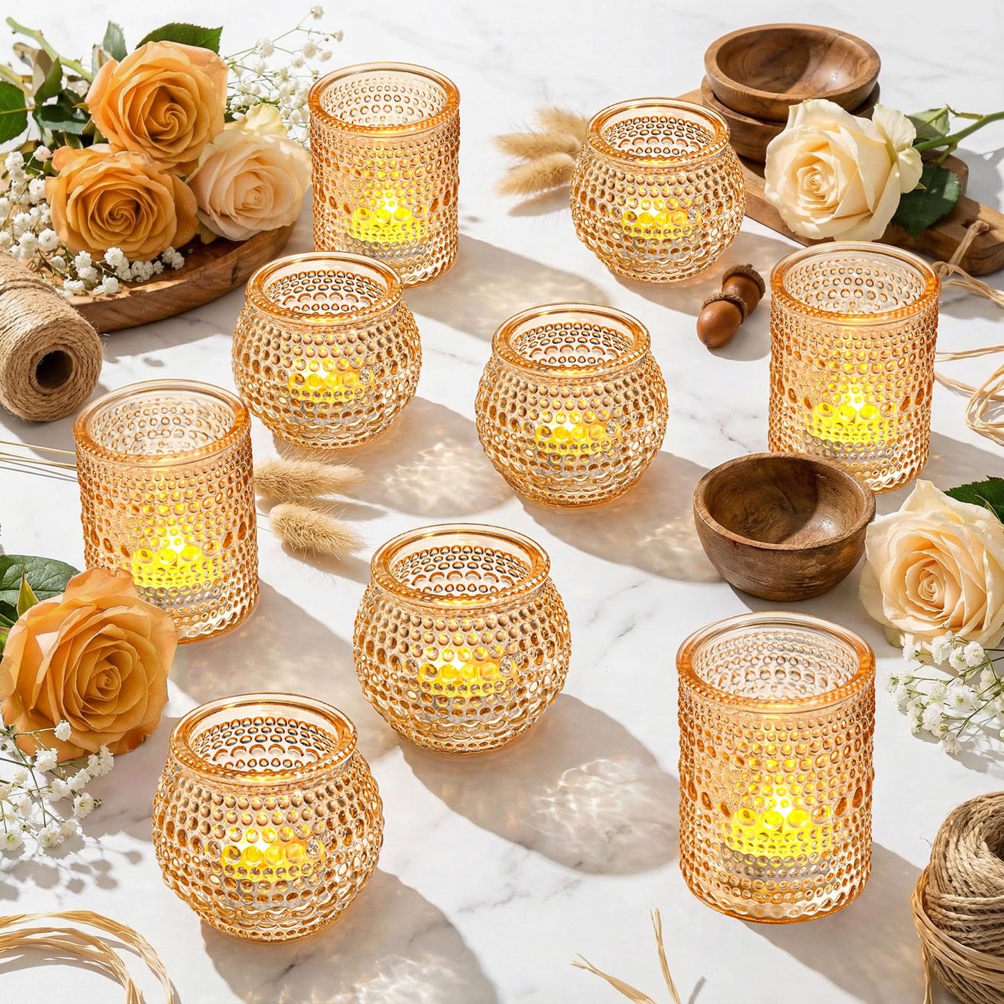 Rubtlamp 24pcs Gold Votive Candle Holder, Two Size Tea Light Candle Holders, Glass Candle Holder for Table Centerpiece, Wedding, Baby Shower, Birthday and Home Decorations