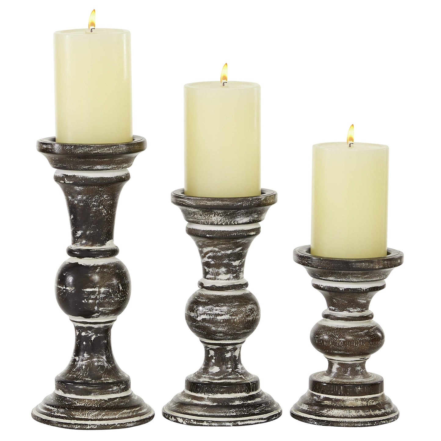 Deco 79 Wood Candle Holder, Set of 3 6', 8', 10'H, Dark Brown