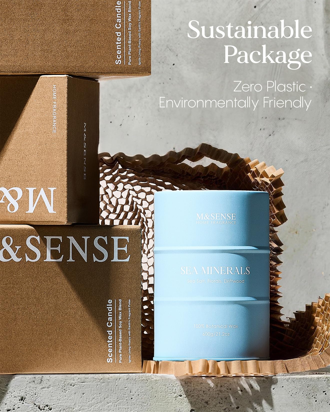 M&SENSE Sea Minerals Scented Candles Ocean Large, Natural Soy Candles 21.2oz 120 Hour Slow Burning,Coconut Candles for Stress Relief Meditation Relaxing,Summer Soy Candle.