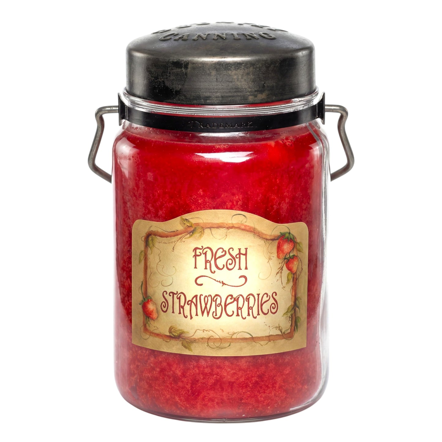 McCall’s Candles | Fresh Strawberries | 26 oz Scented Candle | USA-Poured | Vintage Rustic Jar with Carrying Handle | Sweet Farmstand Berry Fragrance