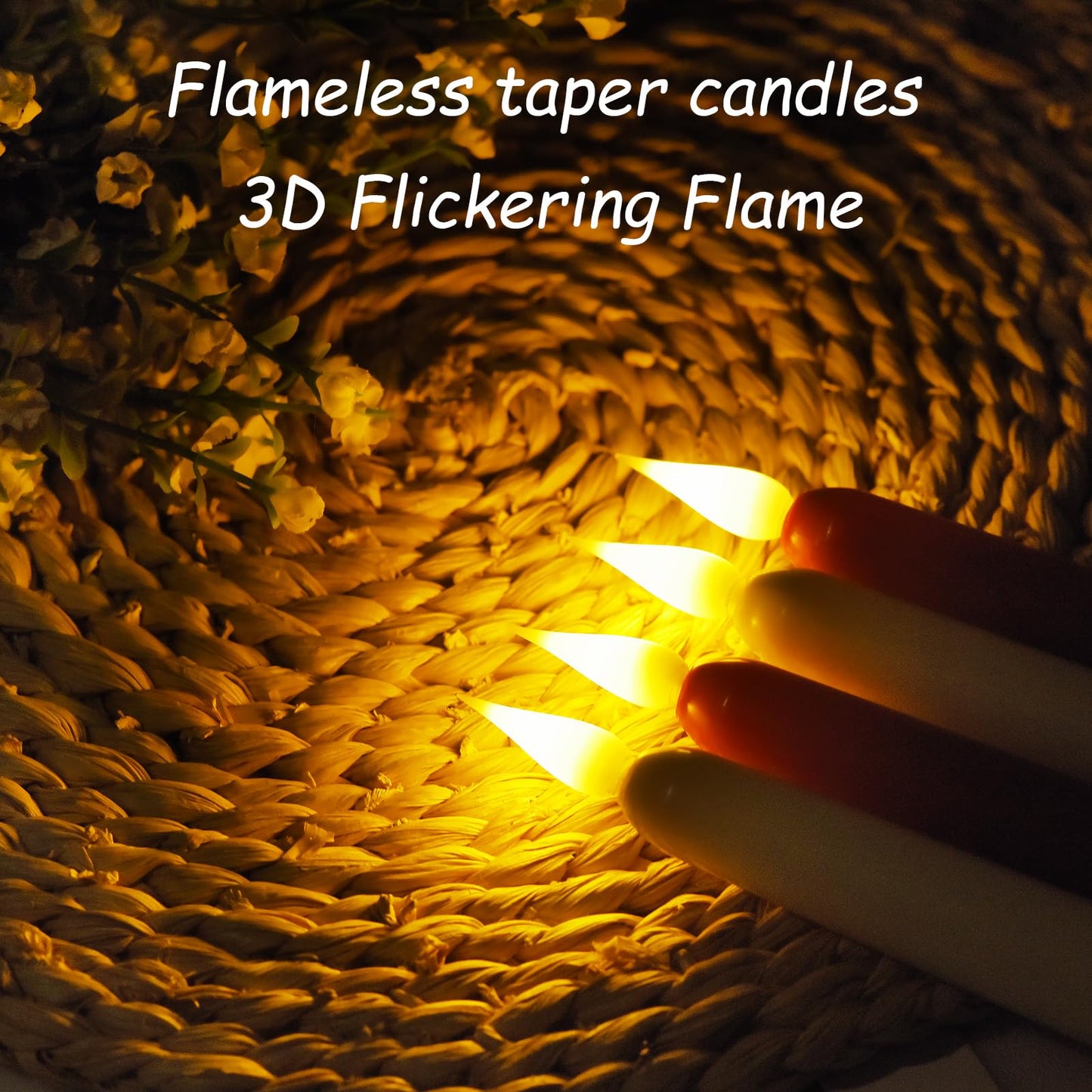 Flameless Taper Candles with Remote Control and Timer, Battery Operated LED Candlesticks with Flickering 3D Flame, 9.6×0.8 Inches Plastic Fake Candles for Christmas, Wedding and Home Decor (Ivory, 15)