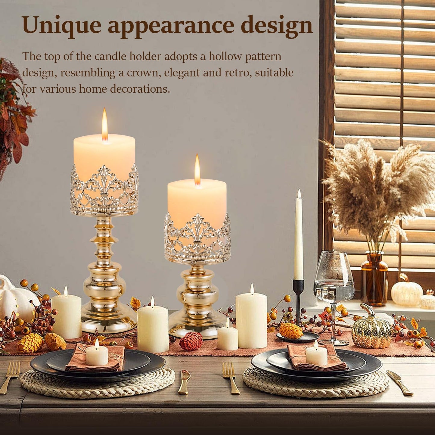 Metal Candle Holder Iron Candle Holder Candle Holder with Openwork Pattern Elegant Candle Holder Easy to Maintain and Clean Candle Holder Matchable Candle Holder Suitable for Party Dining Rooms