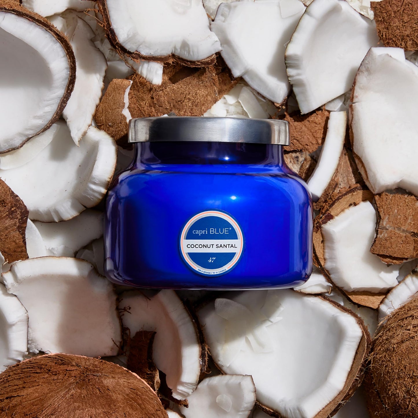 Capri Blue Signature Jar Candles - Long Lasting Soy Wax Blend - Luxury Tropical Scented Candles - Comes in Blue Decorative Glass Jar (Coconut Santal, 19 oz)