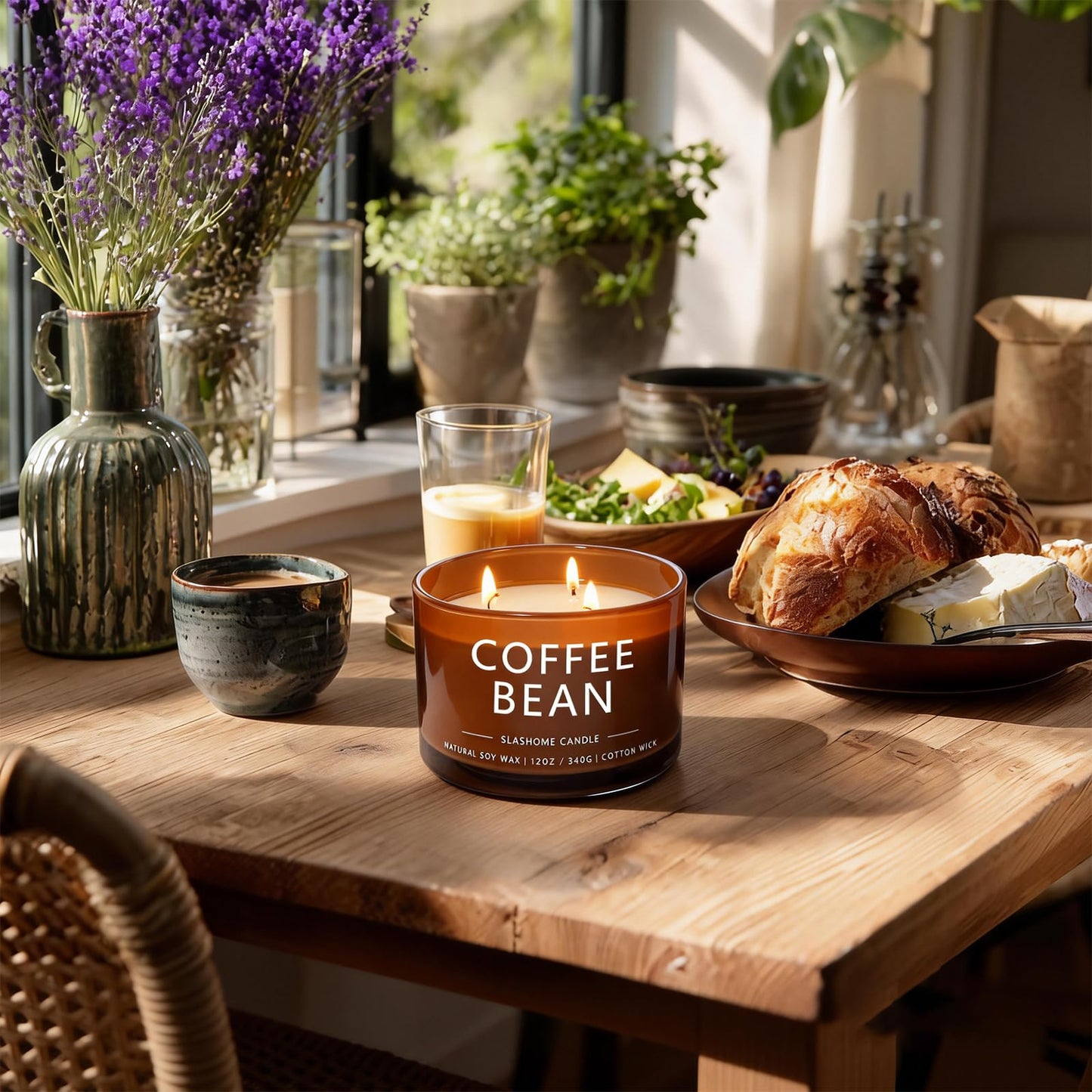 Coffee Bean Scented Candle, Luxury Large 3 Wick Soy Candle 12 Oz, 60+ Hour Long Lasting Clean Burn, Elegant Aromatherapy Home Decor, Housewarming & Birthday Gift for Men & Women