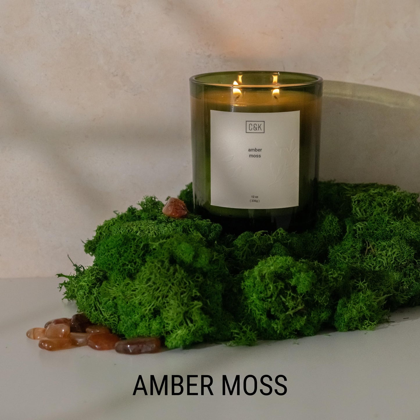 Craft & Kin 12oz Amber Moss Candle for Home | Premium Green Winter Scented Candles for Men | Made with Natural Soy | Holiday Candles Gifts for Men and Women | Nature Collection