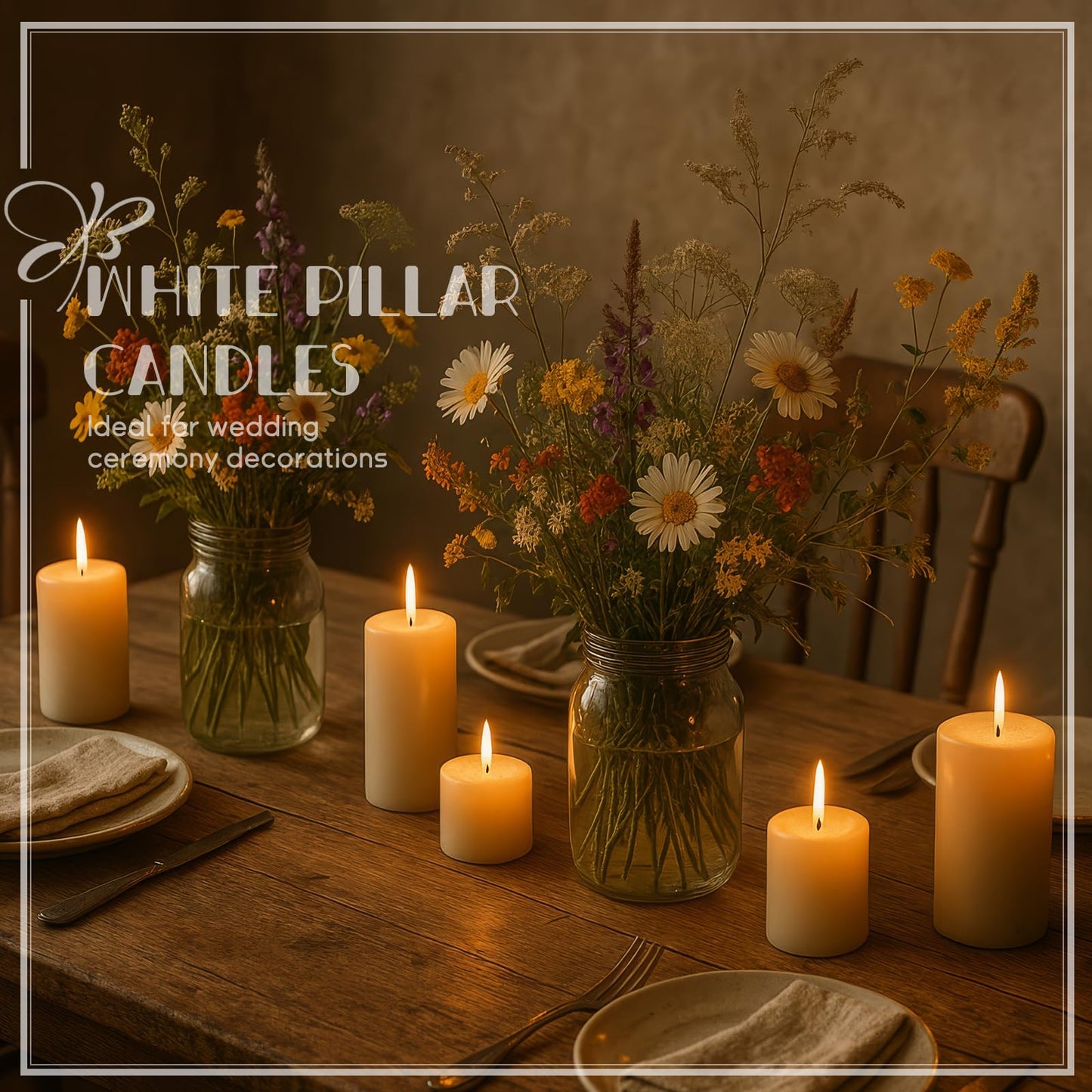 36PC Lvory Pillar Candles Bulk 2 in x 3, 6, 8 Inch Long Burning Wax Pillar Candles Unscented Smokeless Dripless for Wedding Centerpieces Spa Lantern Fireplace Home Christmas Thanksgiving Party Decor