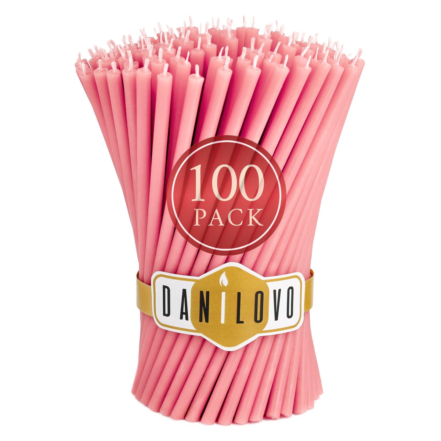 Danilovo Thin Taper Beeswax Candles - No-Drip, Smoke-Less, Tall, Decorative, Honey Scented Candles Ideal for Church Prayer, Rituals, Decor or Birthday – 7.3”x0.24” (Pink, 100pcs)