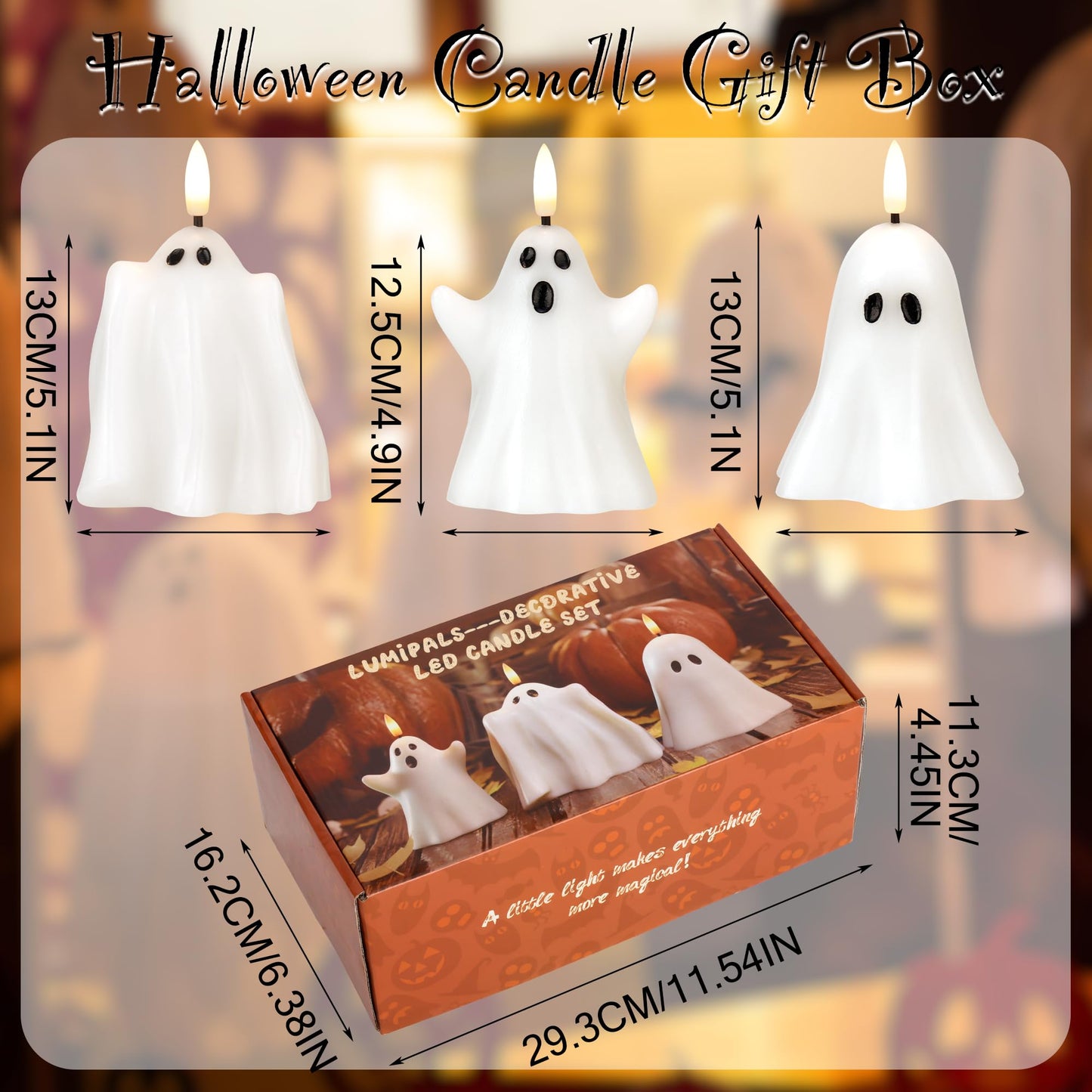 JOIONE Halloween Flameless Candles with Remote, 3D Flickering Flame Real Wax LED Battery Operated Candles, Cute Ghost Halloween Candle for Party and Home Decorations, Set of 3