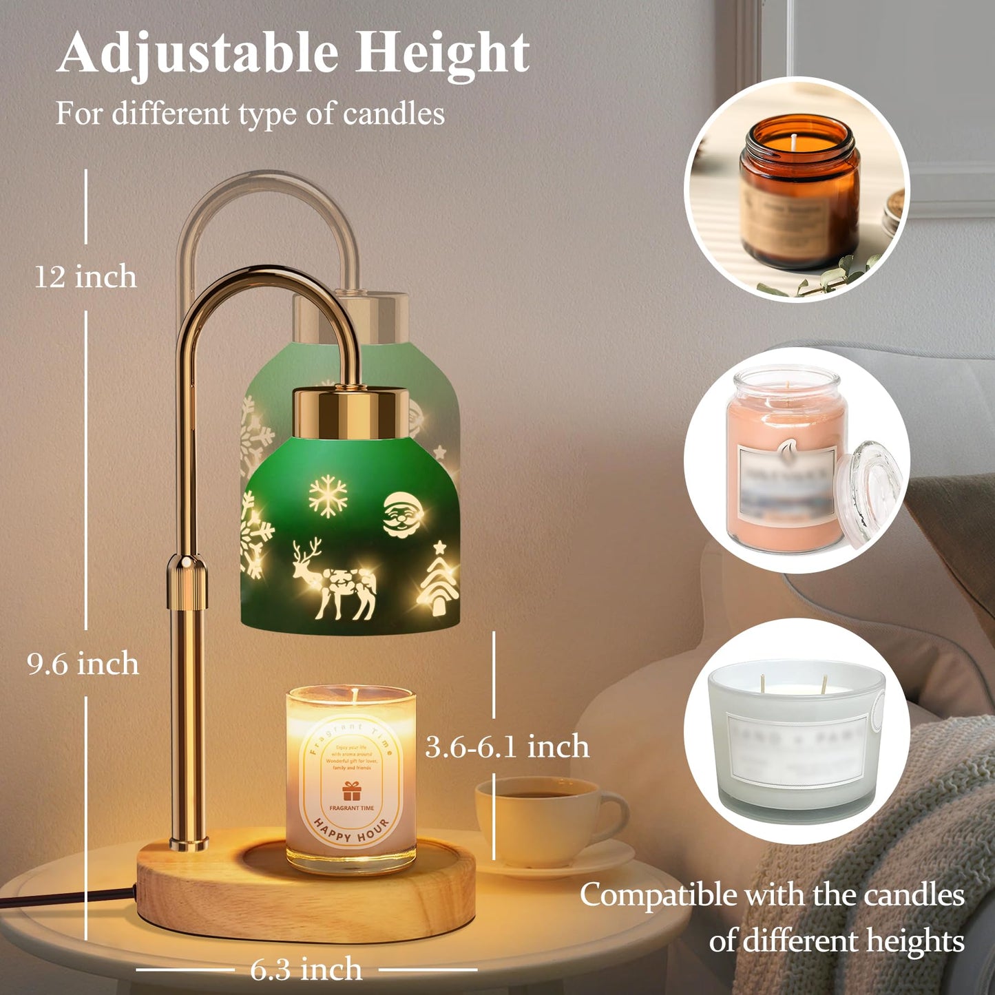 Lukasa, Christmas Candle Warmer Lamp, with Timer and Dimmer, Adjustable Height Candle Lamp, Wax Melt Warmer for Scented Jar Candles, for Women Mom Girls Teens Adults