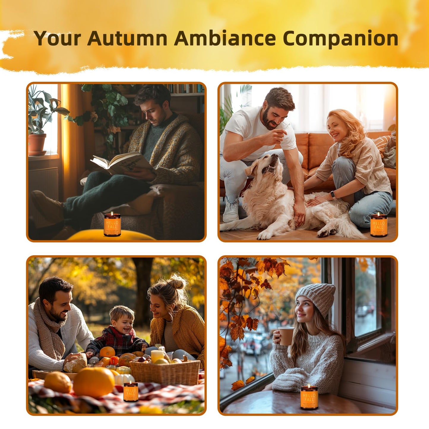 Fall Scented Candles Hello Fall 7oz – Warm Pumpkin Spice & Sweet Apple Soy Wax Candle for Cozy Autumn Home Décor, Perfect Fall Gift, 50 Hour Long Burn