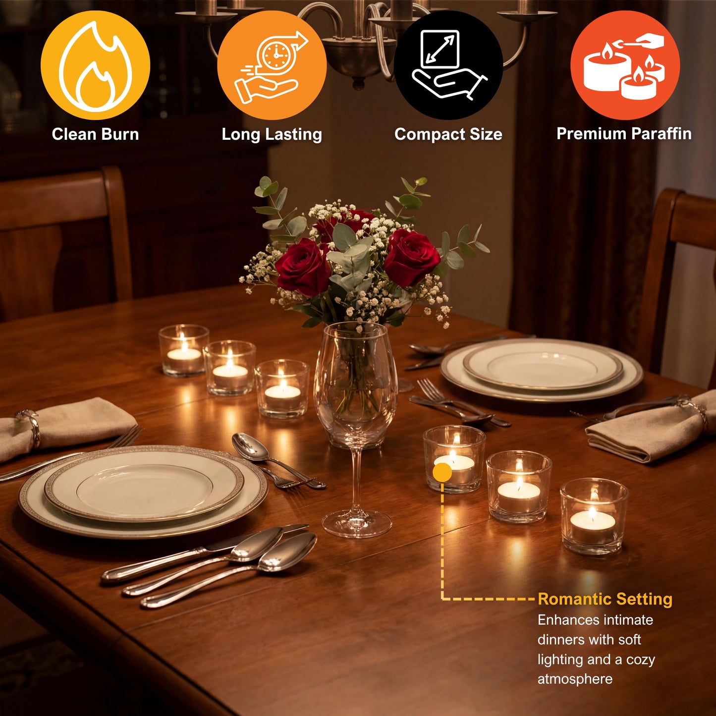 PAMI Premium Long-Lasting with 8 Hours Burning Time Unscented Round Tealight Candles [50-Pack] - Paraffin Tealights with Beautiful Flame- Perfect for Votive Candle Holders
