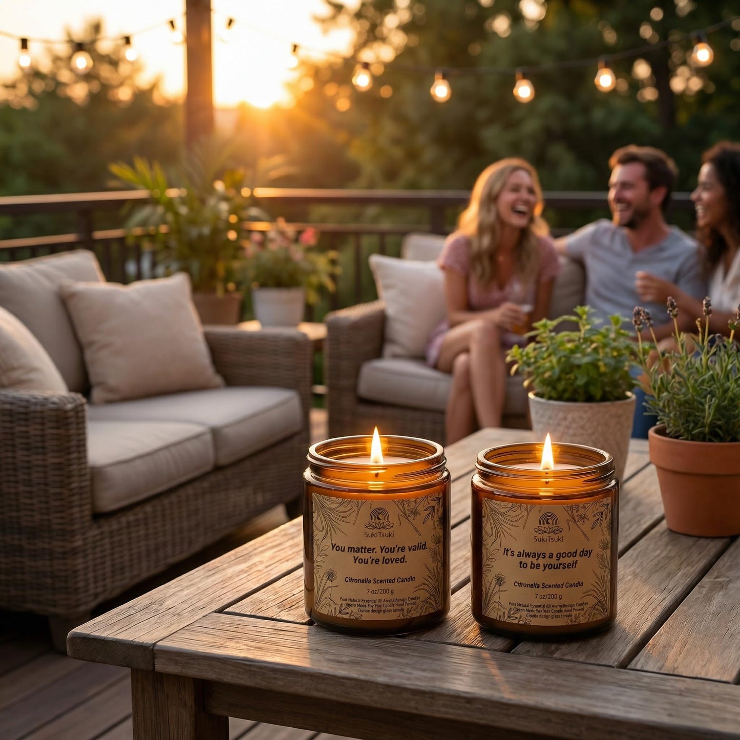 SukiTsuki 2 Pack citronella Energy Soy Scented Candles Set Outdoor Patio Camping Decor, use for Birthday White Elephant Anniversary Pride Gift for Gay Lesbian boss Women Men Friends