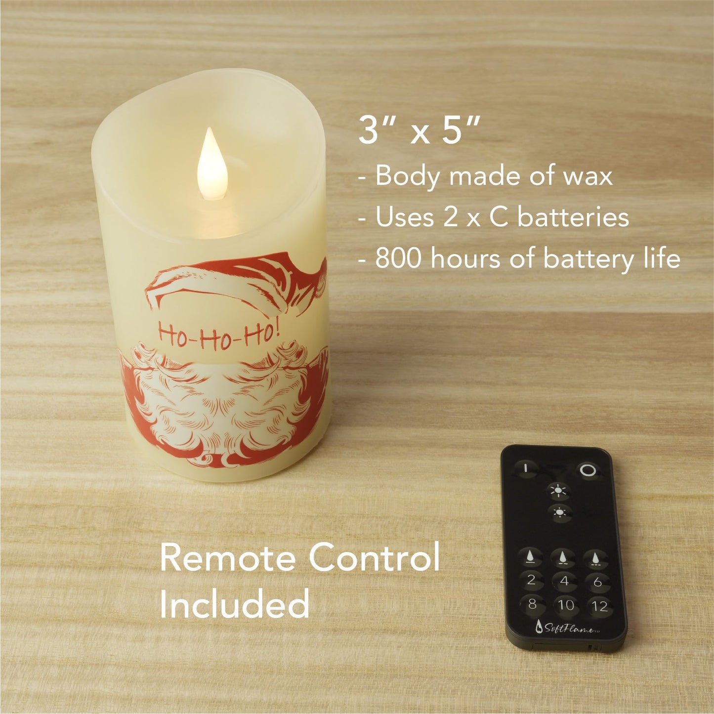 Softflame Christmas Flameless Candles with Remote Control, 3"x 5"Battery Operated Flickering 3D Wick Real Wax Pillar Santa Claus Candle