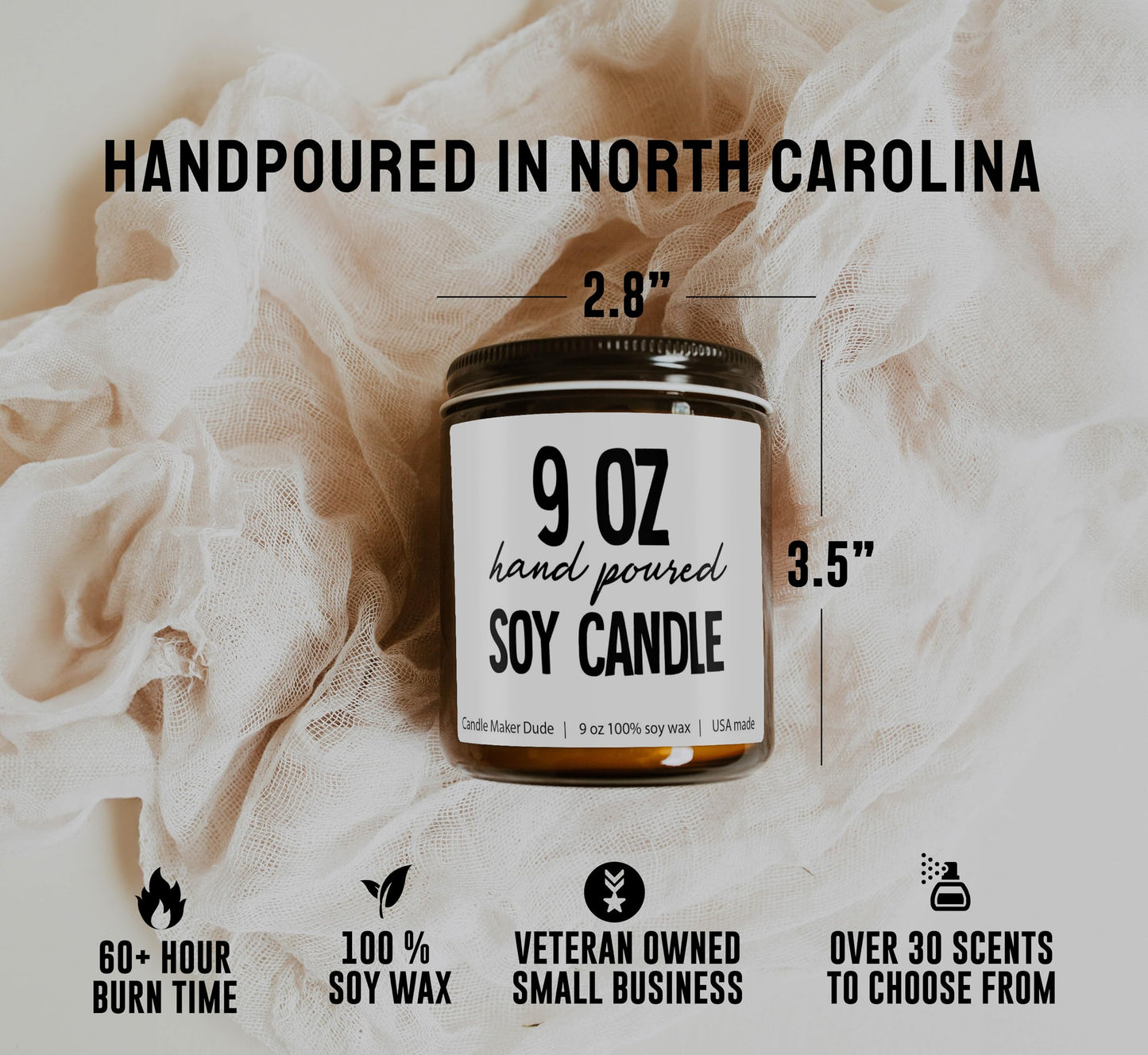 Candle Maker Dude Custom Create Your Own Candle - Personalized 40+ Scents 100% Soy Wax - Perfect for Birthdays, Anniversaries, Christmas, Weddings & More (White Label - Amber Jar)