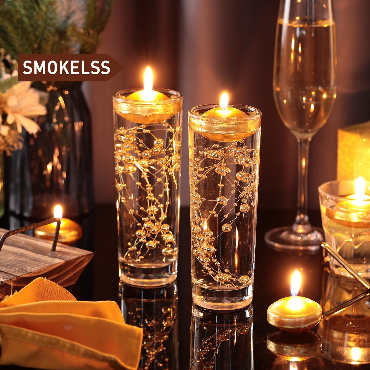 Nuanchu 20 Pcs Mini Floating Candles Small Floating Unscented Candles Round Tea Lights Disc Smooth Wax for Pool Bathtub Dinner Wedding Home Favors(0.7 x 1.4 in,Gold)