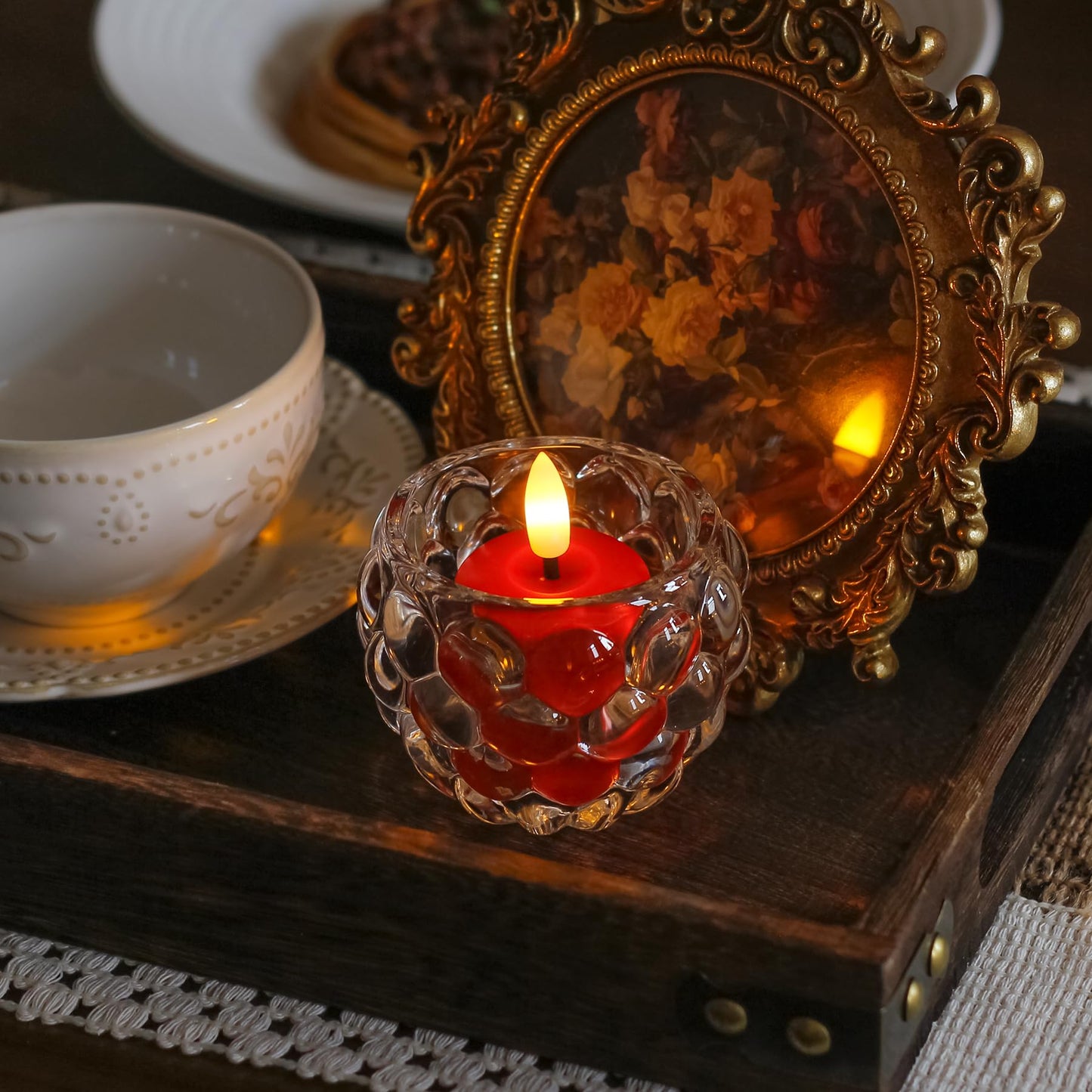 Mavandes Small Flickering Tea Light Flameless Candles with Battery and Remote,1.5" x2.5" Red LED 2/4/6/8H Timer Votive Battery Operated Pillar Plastic Long Lasting 6pcs Tealight Candles