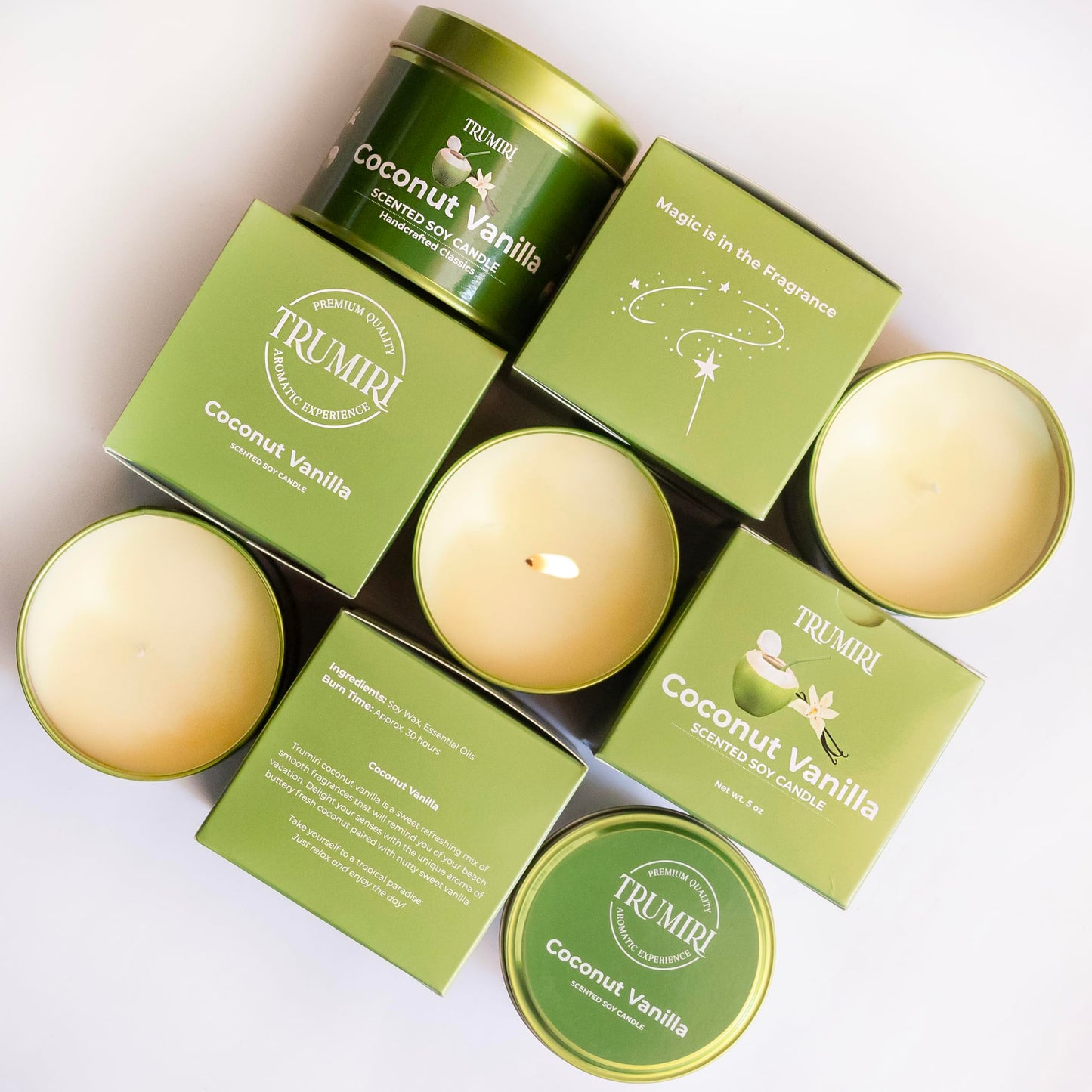 Coconut Vanilla - Aromatherapy Candles for Home Scented - 5oz Natural Soy Wax Clean Organic Non Toxic - Long Lasting Highly Scented with Essential Oils - Gifts for Women Relaxing Spa Beach Bathroom