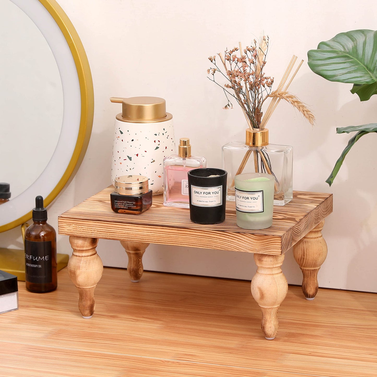 Elynice Decorative Wood Risers for Display - 12 x 9 x 5.5 Wood Pedestal Stand Table for Farmhouse Decor, Kitchen Counter Display - Wooden Kitchen Soap Tray